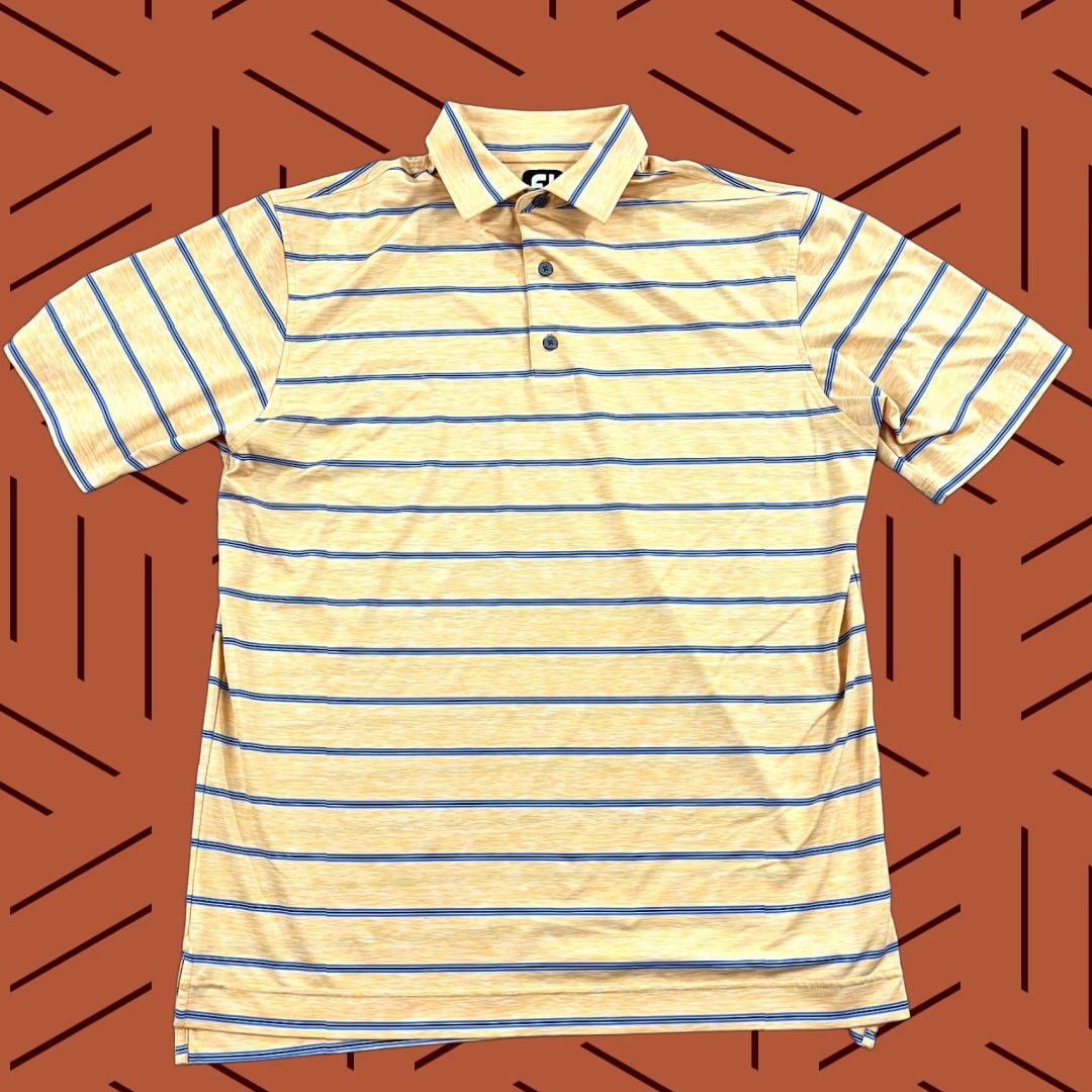 Footjoy FootJoy Polo Shirt Mens Large Orange Blue Striped Golf Performance Stretch S/S Size US L / EU 52-54 / 3 - 1 Thumbnail