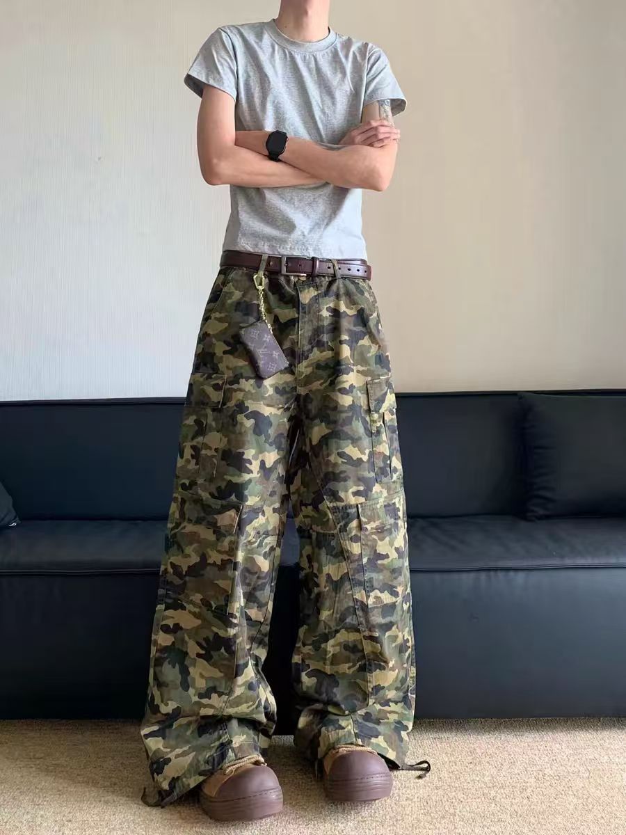 Vintage heavyweight camouflage workwear baggy casual pants