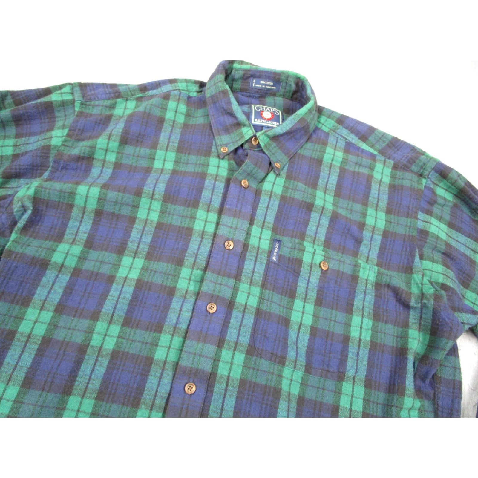 Chaps VINTAGE Chaps Ralph Lauren Shirt Mens L Plaid Flannel Button-Up 100% Cotton Blue Green 90s Preppy Retro Mens Size US L / EU 52-54 / 3 - 2 Thumbnail