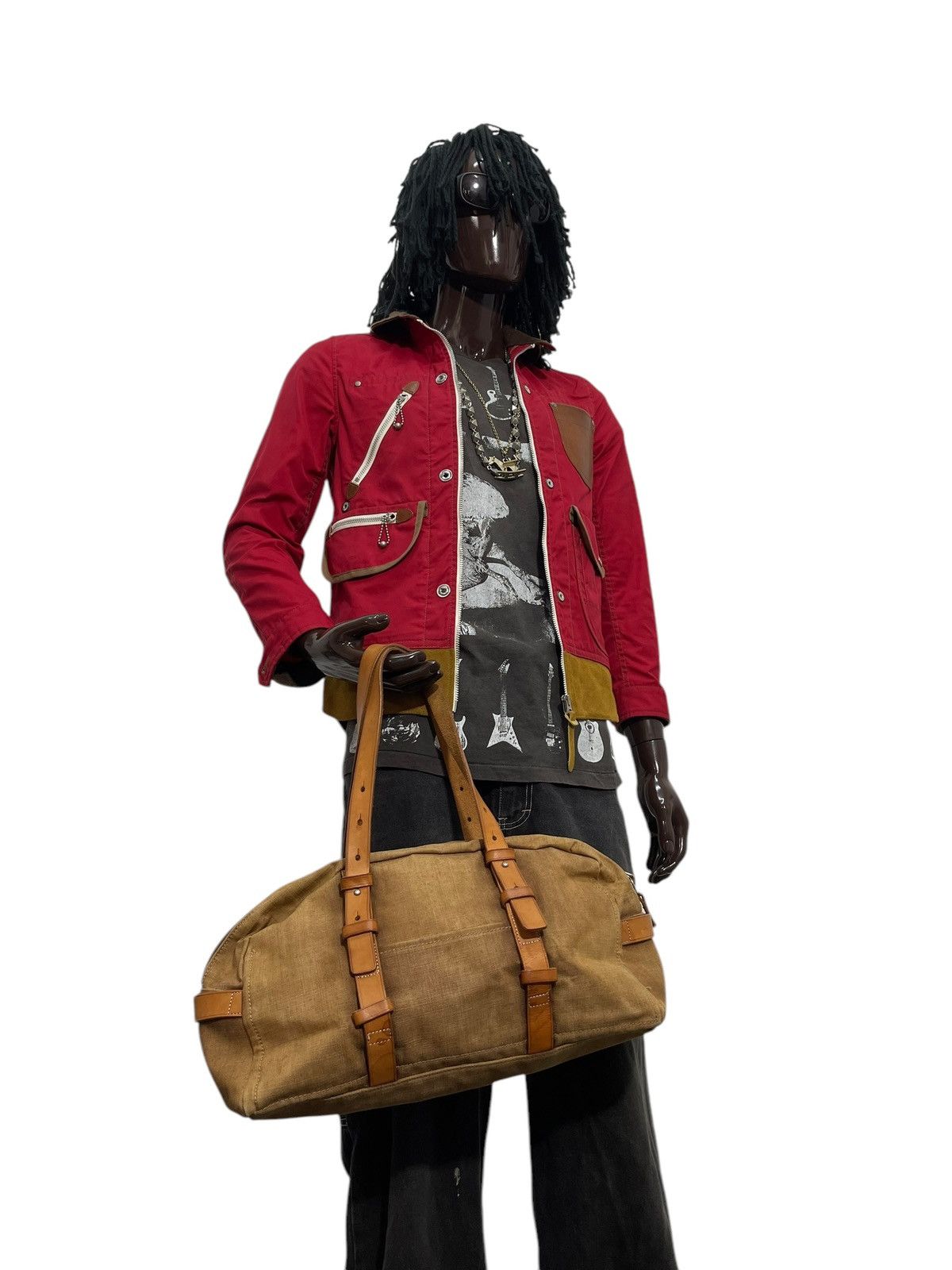 Genuine Leather Leather Cotton Canvas Lagasha Japan East/West Bag 1🟩5 Size ONE SIZE - 5 Thumbnail
