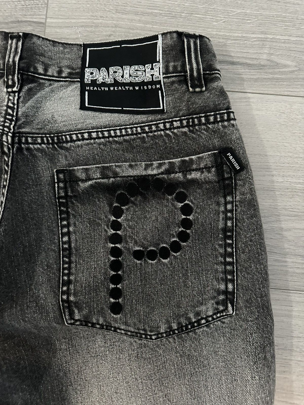 Vintage Y2K Parish Mens Gray Baggy Jean Embroidered Pocket Design Size 36" / US 14 / IT 50 - 1 Thumbnail