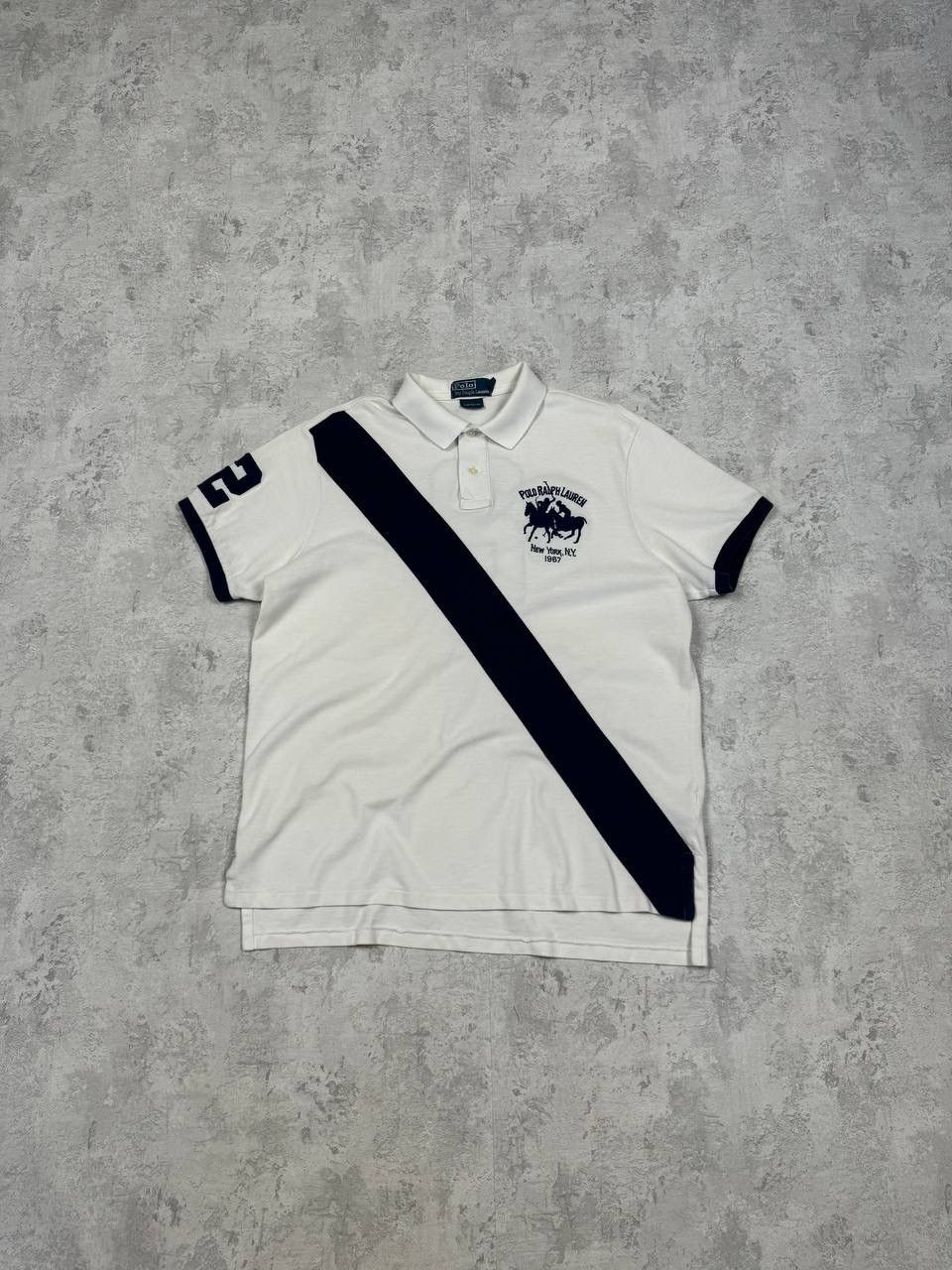 Polo Ralph Lauren Vintage Polo Ralph Lauren Number 2 Polo Stripe White Navy Size US XL / EU 56 / 4 - 1 Thumbnail