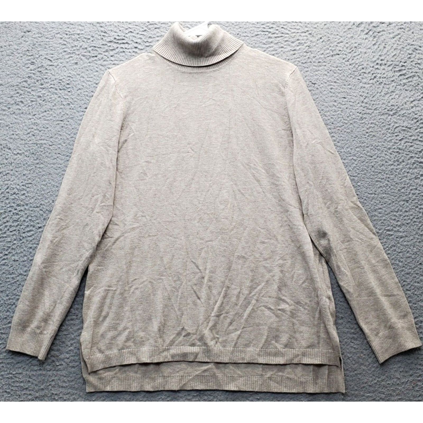 Vintage Cyrus Sweater Women's L Brown Knit Stretch High Low Slit Turtleneck Lightweight Size L / US 10 / IT 46 - 2 Thumbnail