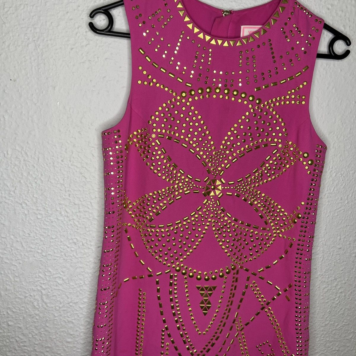Versace Versace Pink Mini Dress Gold Beads Frontrow Floral Pattern Size S / US 4 / IT 40 - 3 Thumbnail