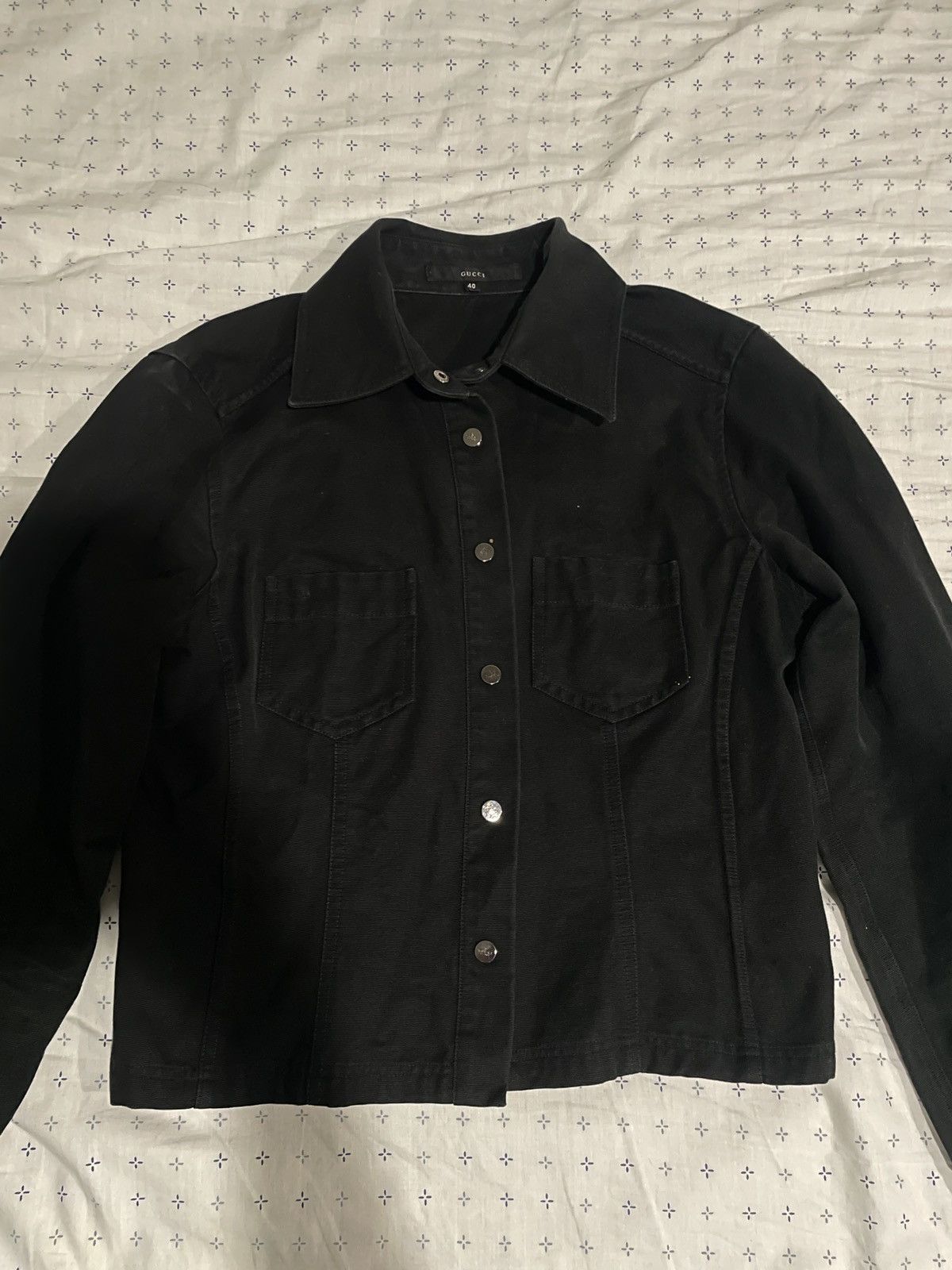 image of Vintage Gucci Denim Jacket in Black, Women's (Size Small)