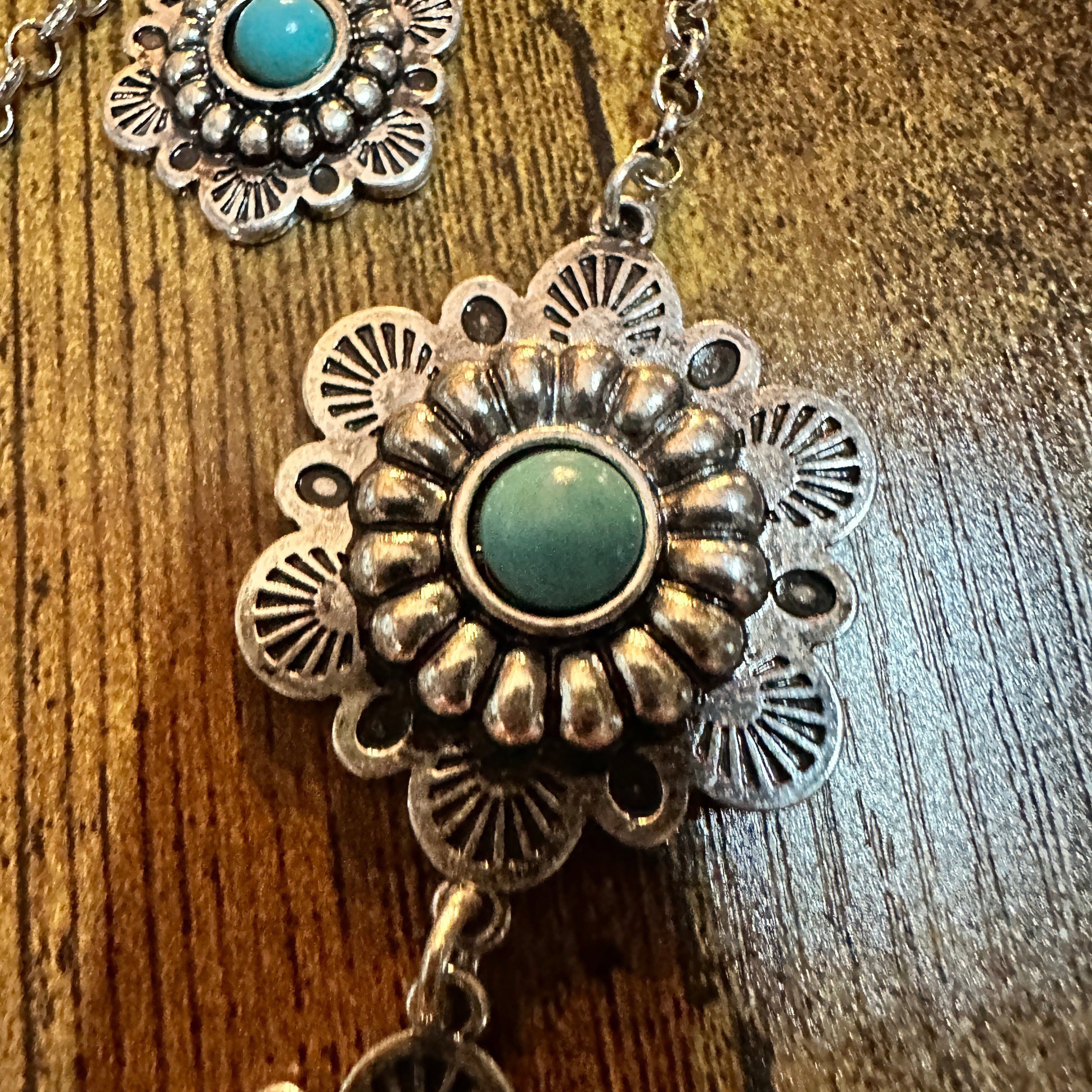 Other Boho Handmade Turquoise Floral Necklace and Earring Set Size ONE SIZE - 5 Thumbnail
