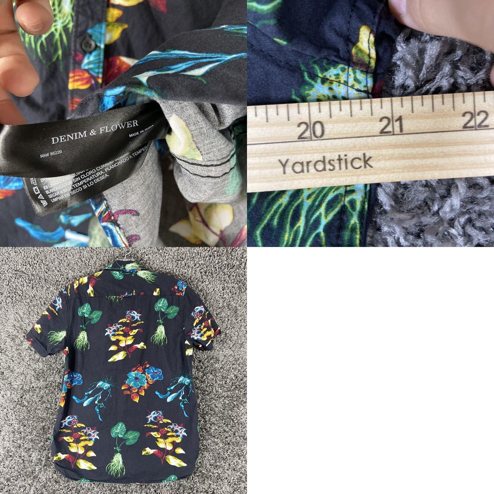 Denime DENIM & FLOWER Shirt Men M Multicolor Floral Short Sleeve Button-Up Size US 31 - 8 Thumbnail