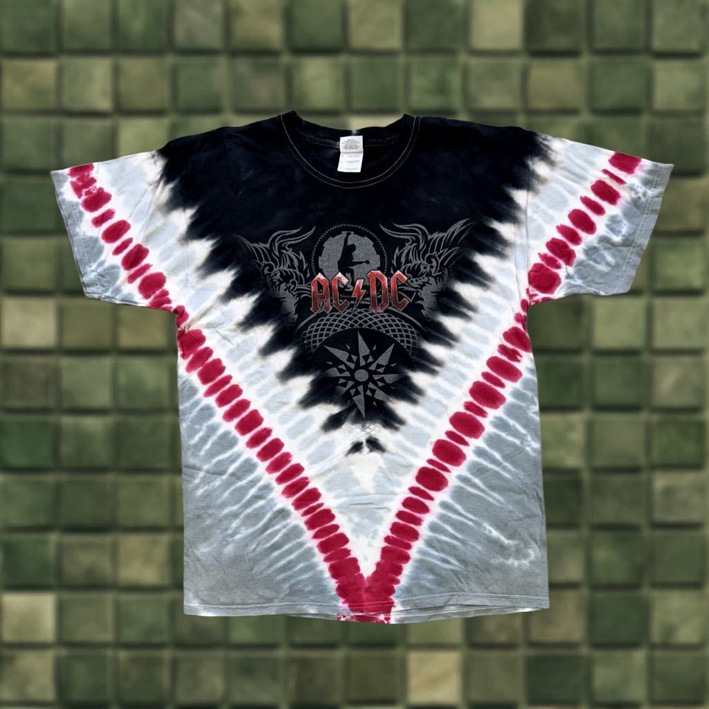 Gildan AC/DC Tie Dye Black Ice 2009 Tour T-Shirt L Mens Gildan Multicolor Short Sleeve Jersey 9.5/10 Size US L / EU 52-54 / 3 - 1 Thumbnail