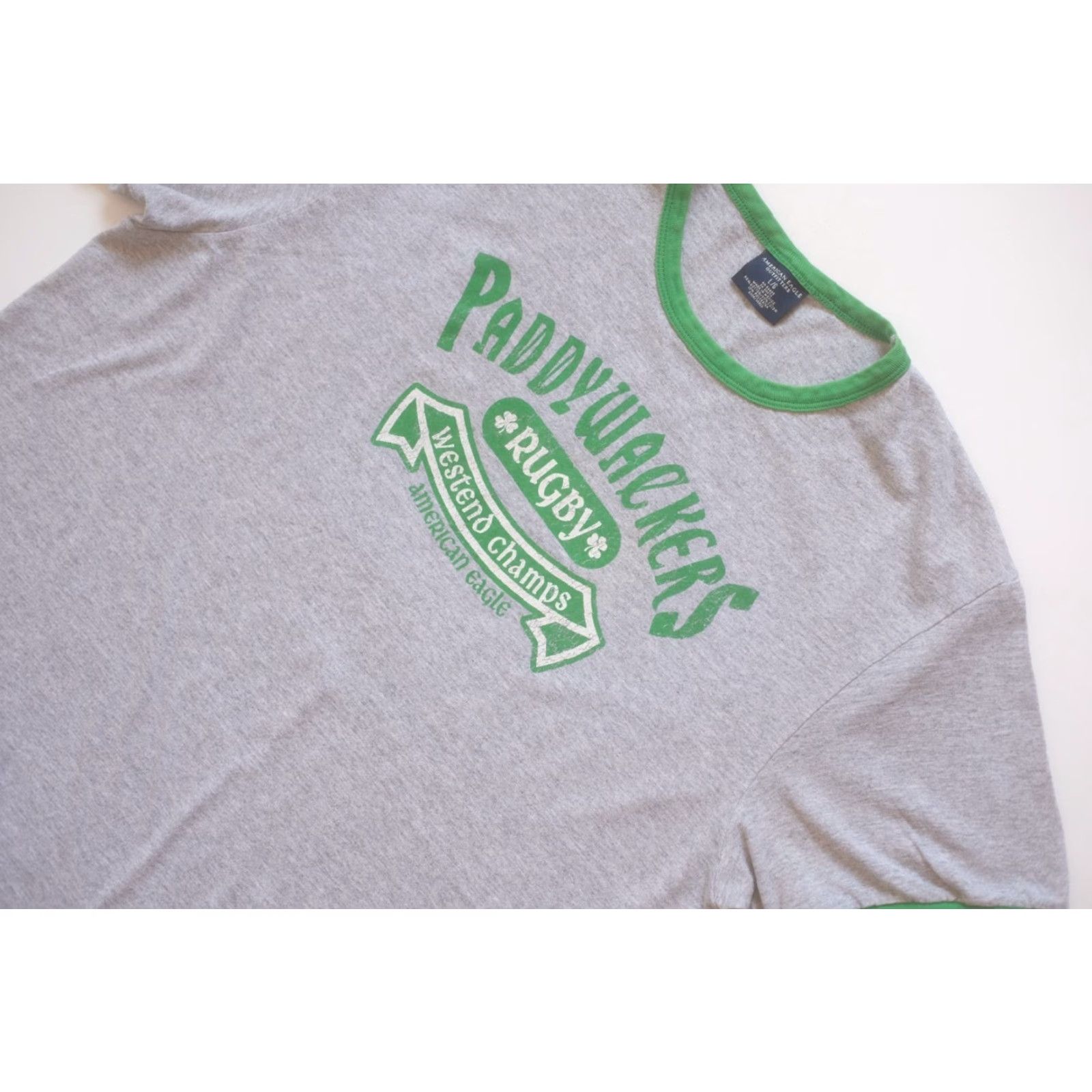 American Eagle Outfitters VINTAGE AMERICAN EAGLE VTG Y2K 90s RETRO RUGBY GRAPHIC RINGER GRAY T SHIRT SZ L Mens Size US L / EU 52-54 / 3 - 5 Thumbnail