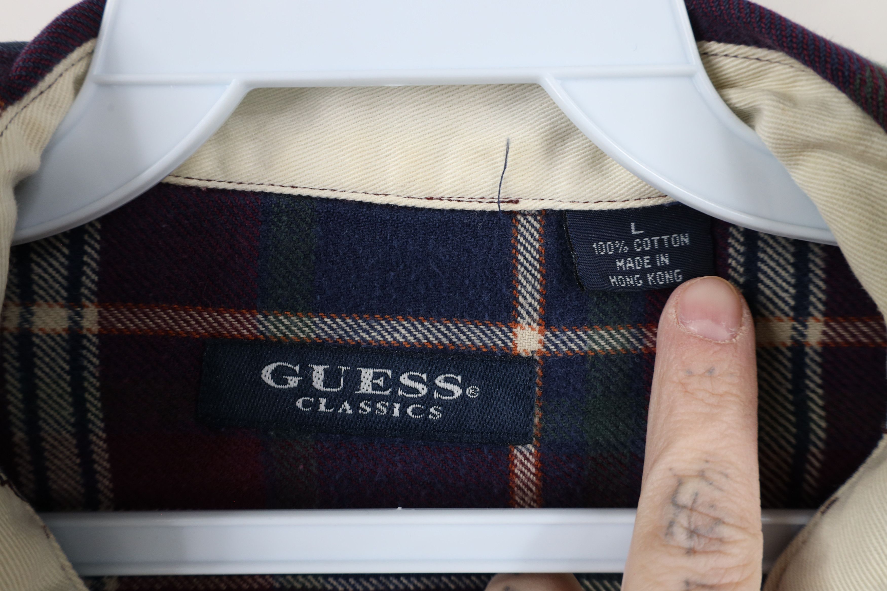 Guess × Vintage Vintage 90s Guess Spell Out Crest Flannel Button Shirt Plaid Size US L / EU 52-54 / 3 - 7 Thumbnail