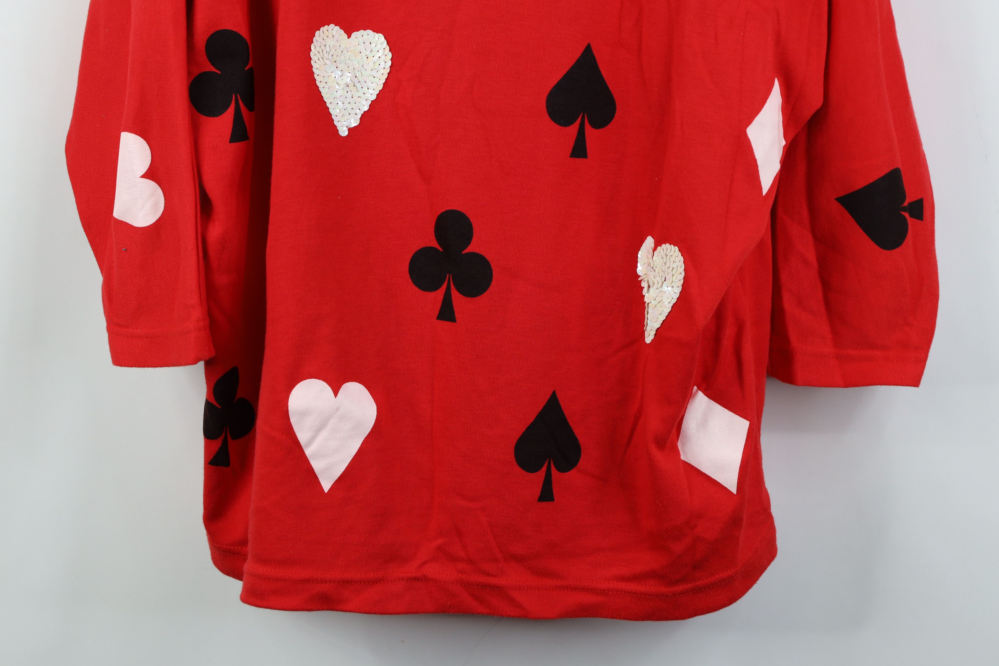 Vintage Vintage 80s 90s Sequin Card Suit Poker 3/4 Sleeve T-Shirt Size XXL / US 16-18 / IT 52-54 - 3 Thumbnail