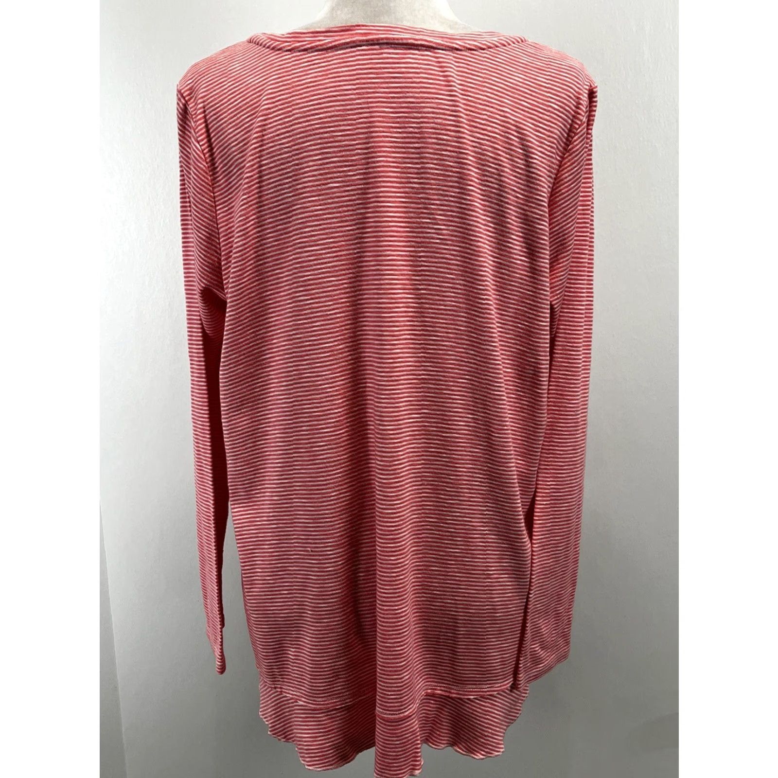 Soft Surroundings SOFT SURROUNDINGS Striped Tunic Ruffle Detail Long Sleeve T-Shirt Coral Pink Multicolor Adult Large Womens Size L / US 10 / IT 46 - 3 Thumbnail