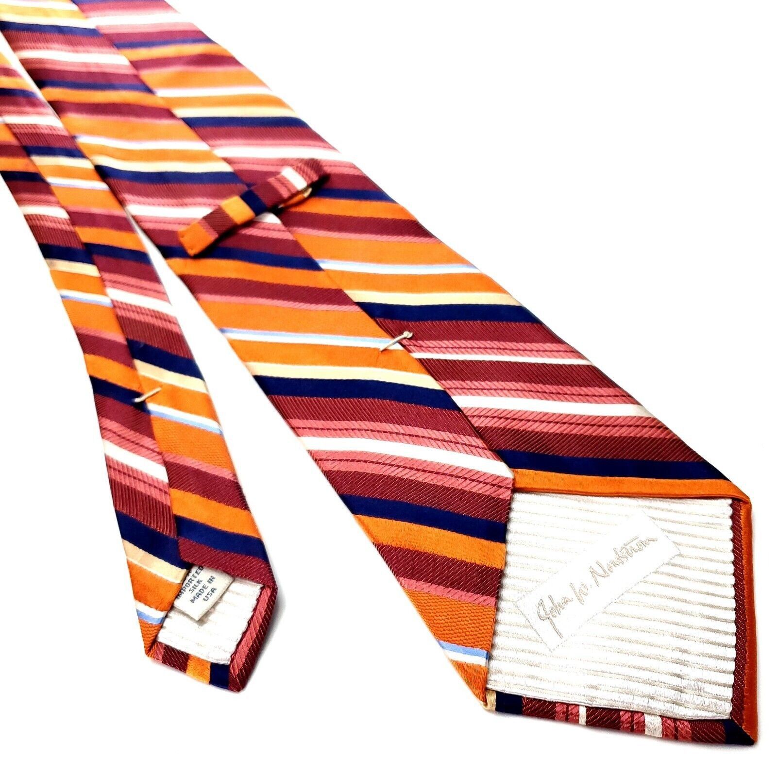 Designer John W. Nordstrom Orange & Red Silk Tie Woven Regimental Str Size ONE SIZE - 3 Thumbnail