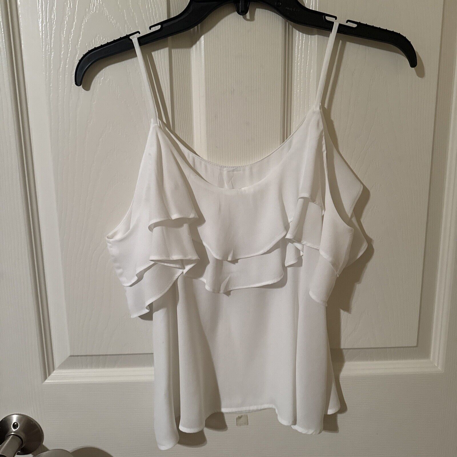 Other Lush Women Strappy Sleeveless Ivory/White Ruffle Blouse, XS Size XS / US 0-2 / IT 36-38 - 4 Thumbnail
