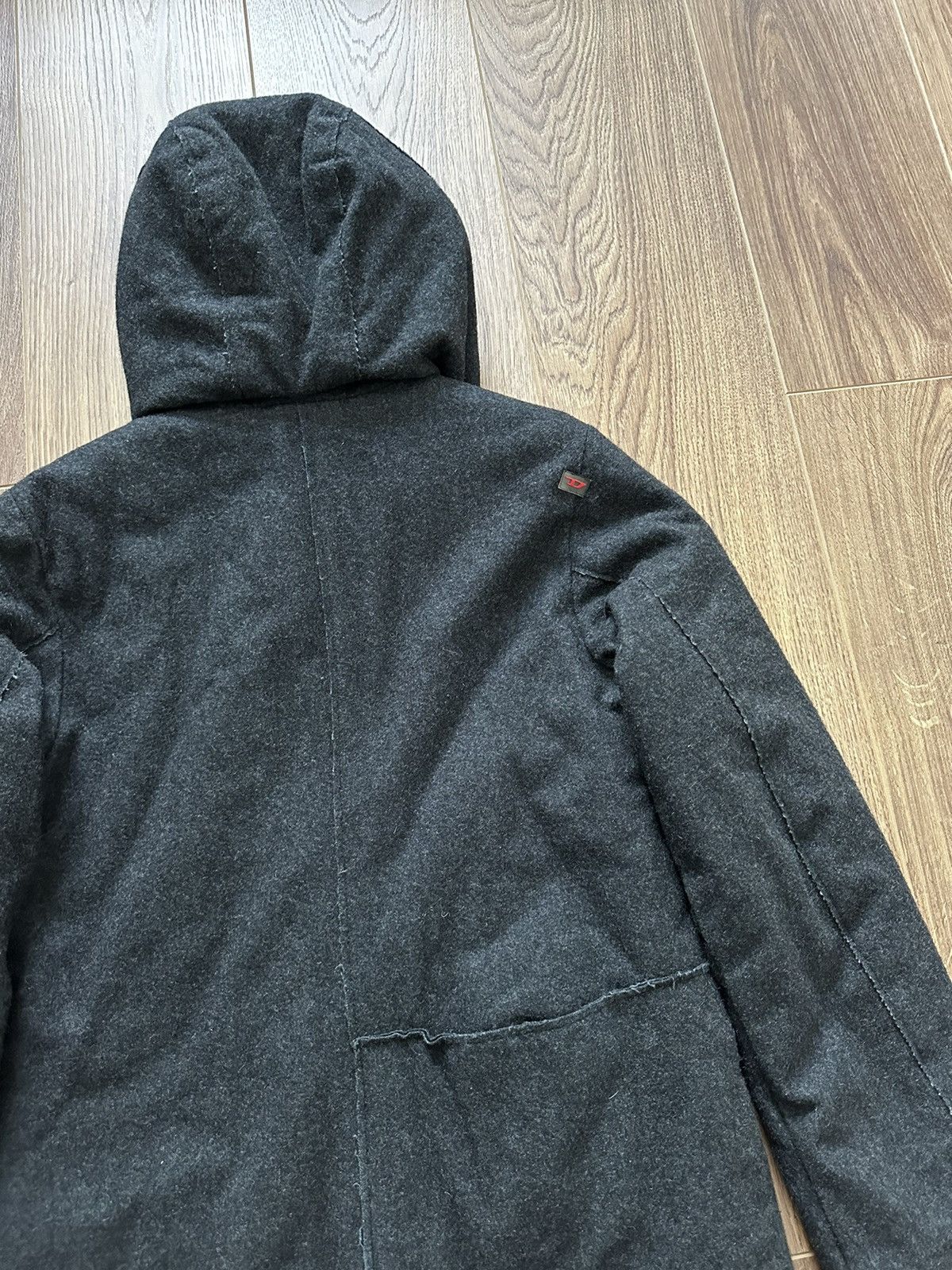 Diesel × Vintage Diesel Vintage Disstressed Patch Pocket Wool Hooded Jacket Size L / US 10 / IT 46 - 14 Thumbnail