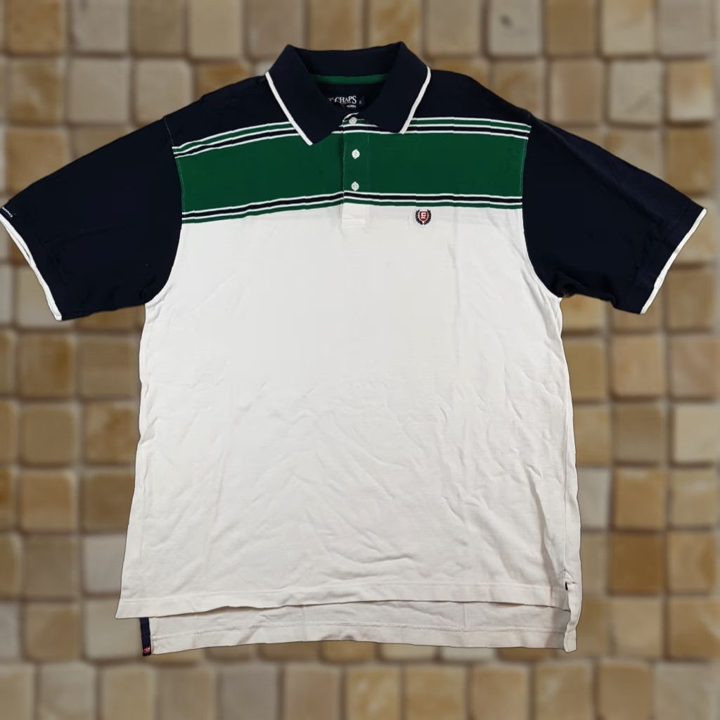 Ralph Lauren VINTAGE Chaps Golf Polo Shirt Stripe Collared XL Green 90s Preppy Vintage 90s Golf Shirt Mens Size US XL / EU 56 / 4 - 1 Thumbnail