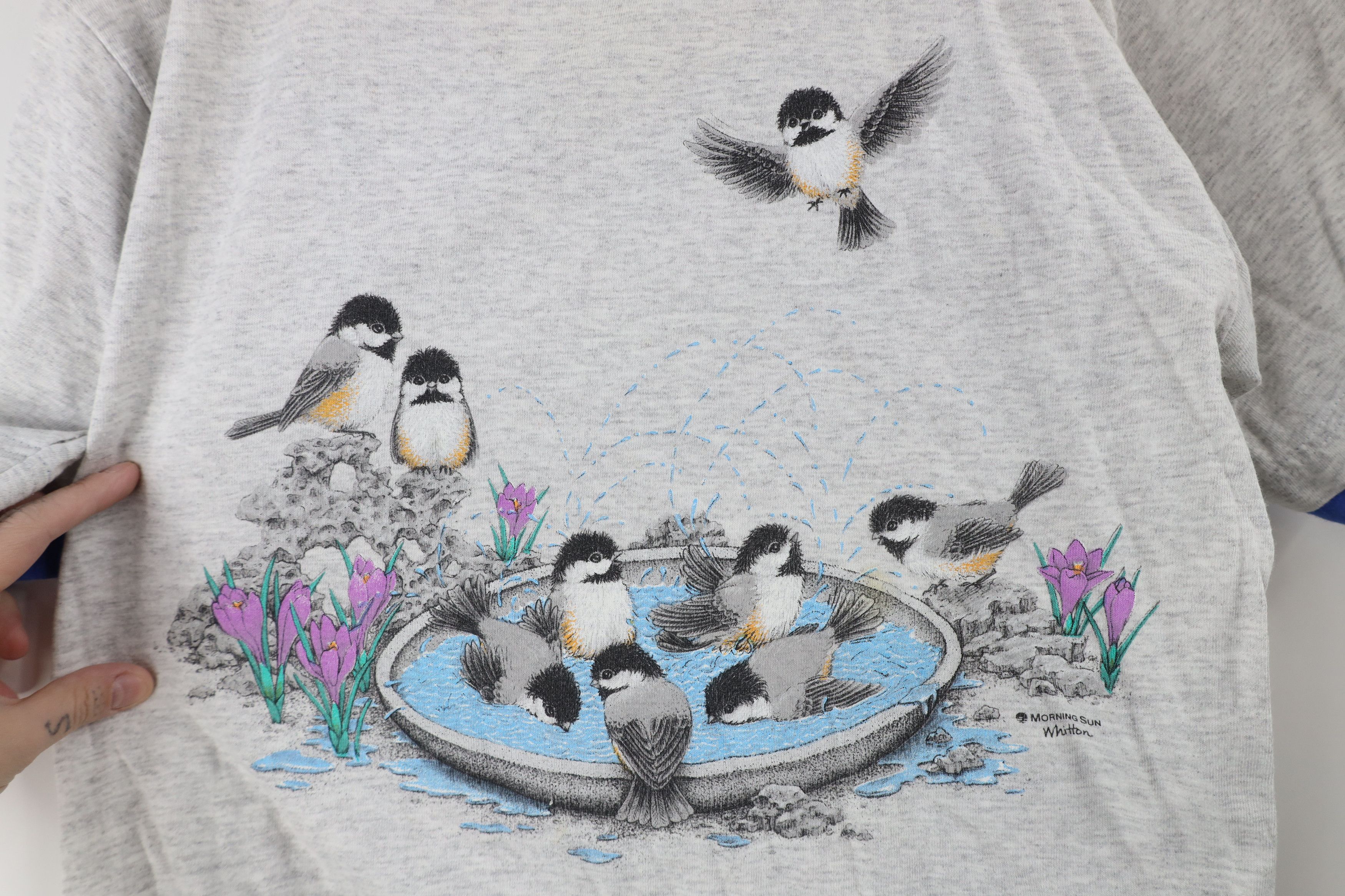 Vintage Vintage 90s Streetwear Layered Bird Flower T-Shirt USA Size M / US 6-8 / IT 42-44 - 4 Thumbnail