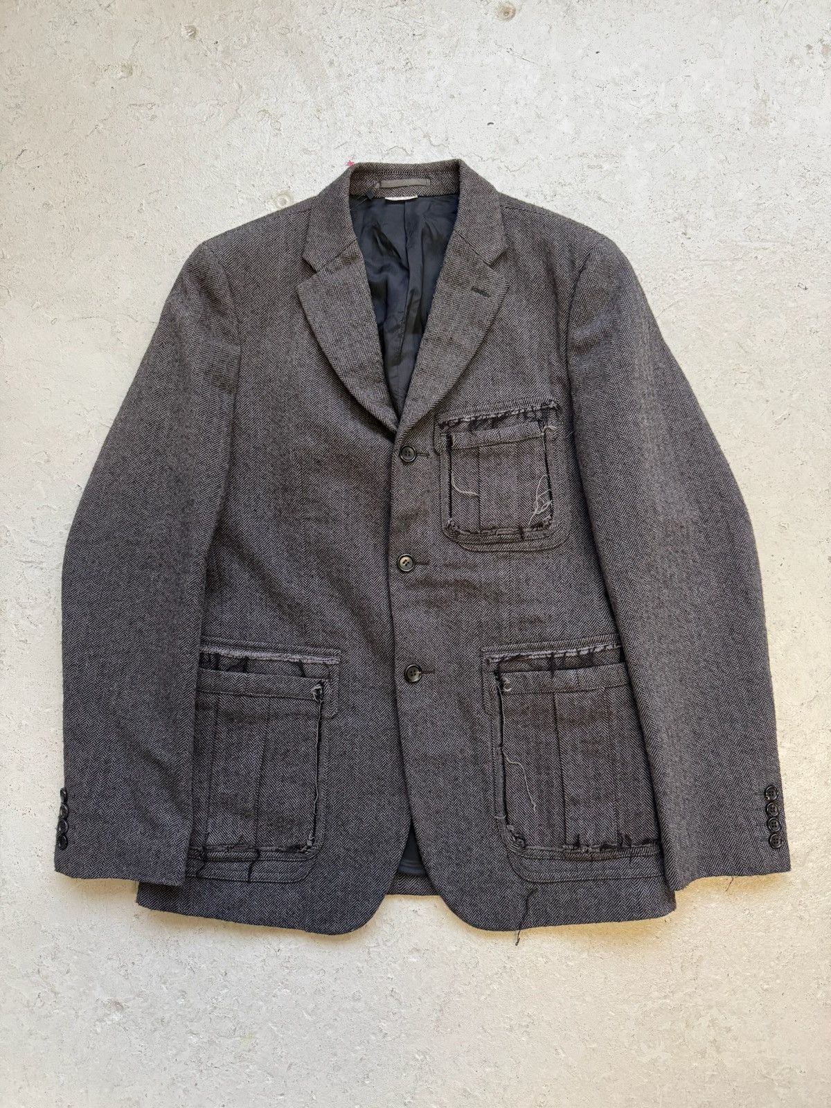 Comme des Garcons Homme Deux Comme Des Garcons Homme Deux 2023 Grey Distressed Blazer Size US L / EU 52-54 / 3 - 1 Thumbnail