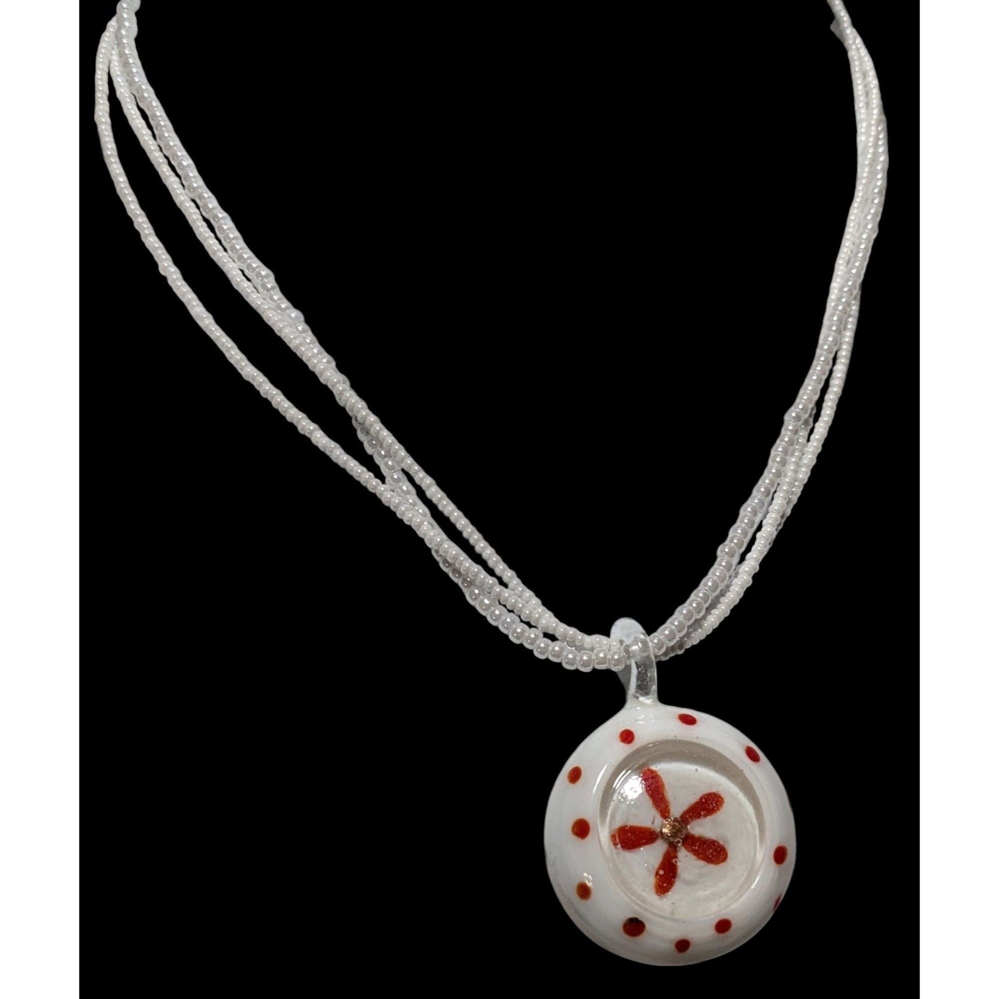 Other Floral Candycane Winter Glass Beaded Necklace Size ONE SIZE - 3 Thumbnail