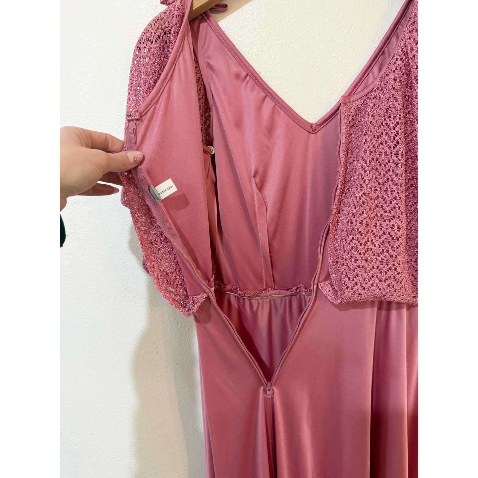 Vintage 70s Dusty Pink Flutter Sleeve Maxi Dress Size XL / US 12-14 / IT 48-50 - 6 Thumbnail