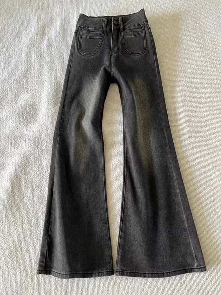 Japanese Brand × Jean Street Y2K vintage washed black baggy micro flare jeans Size US 30 / EU 46 - 4 Thumbnail