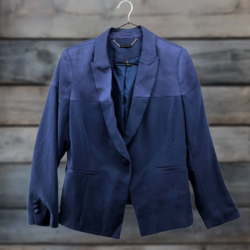 White House Black Market VINTAGE: No — White House Black Market Blazer Womens 10P Blue One Button Career Blocked Size L / US 10 / IT 46 - 1 Thumbnail