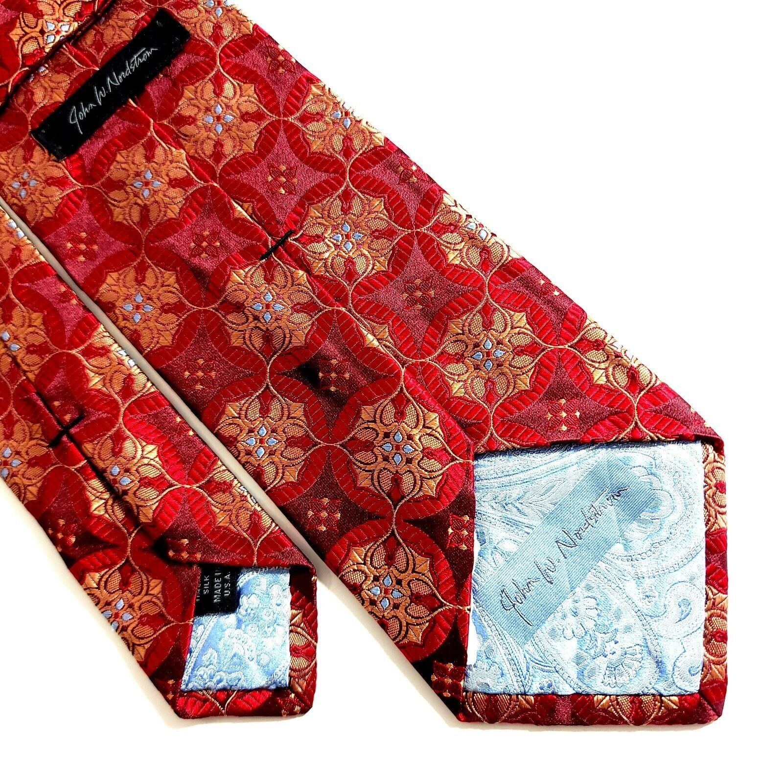 Nordstrom John W. Nordstrom Red Woven Floral Geometric Tan Silk Tie Size ONE SIZE - 7 Thumbnail
