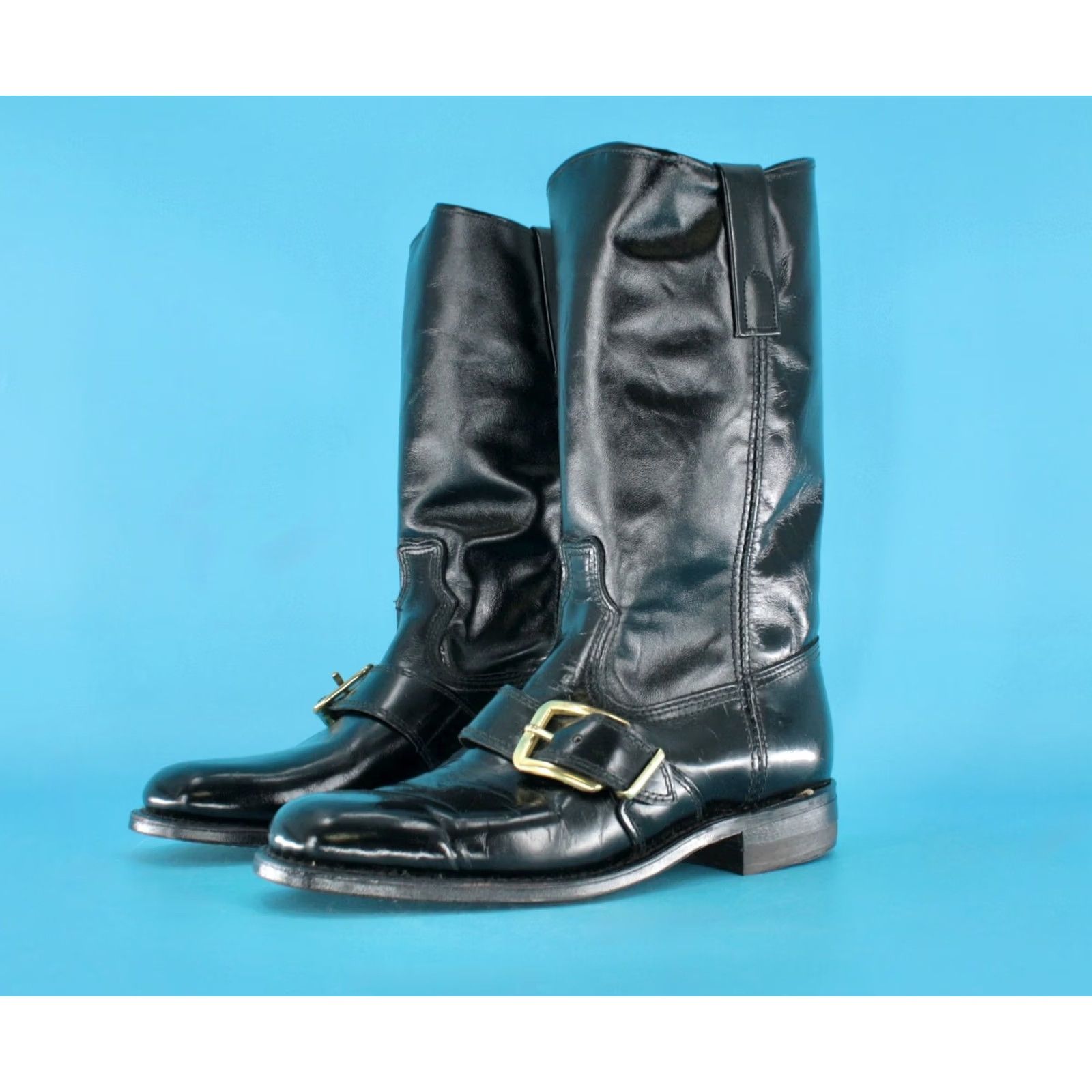 Vintage Texas Boots Men’s 70s VTG NOS Black Leather Boot 7.5 D 1970s Engineer Captoe Style Size US 8 / EU 41 - 3 Thumbnail