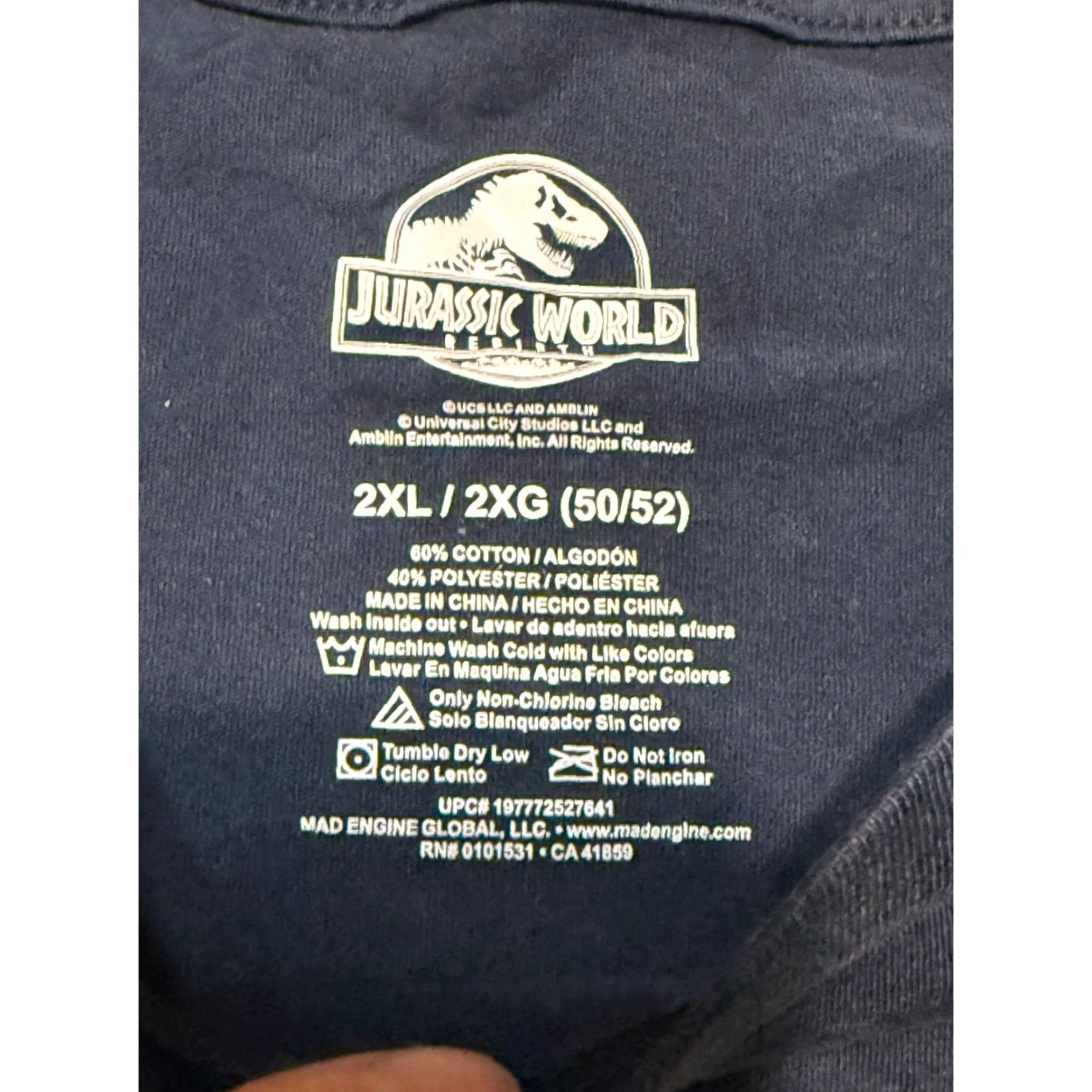 Vintage Jurassic Park Shirt Men's 2XL Blue Short Sleeve Graphic Print T-Shirt Crew Neck Blue White Green Jurassic World Theme Mens Size US XXL / EU 58 / 5 - 6 Thumbnail