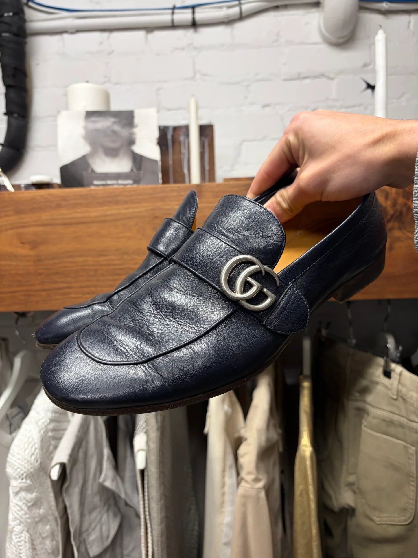 Gucci Gucci ‘Quentin’ Blue Leather Wood Sole Loafers Size US 8 / EU 41 - 1 Thumbnail