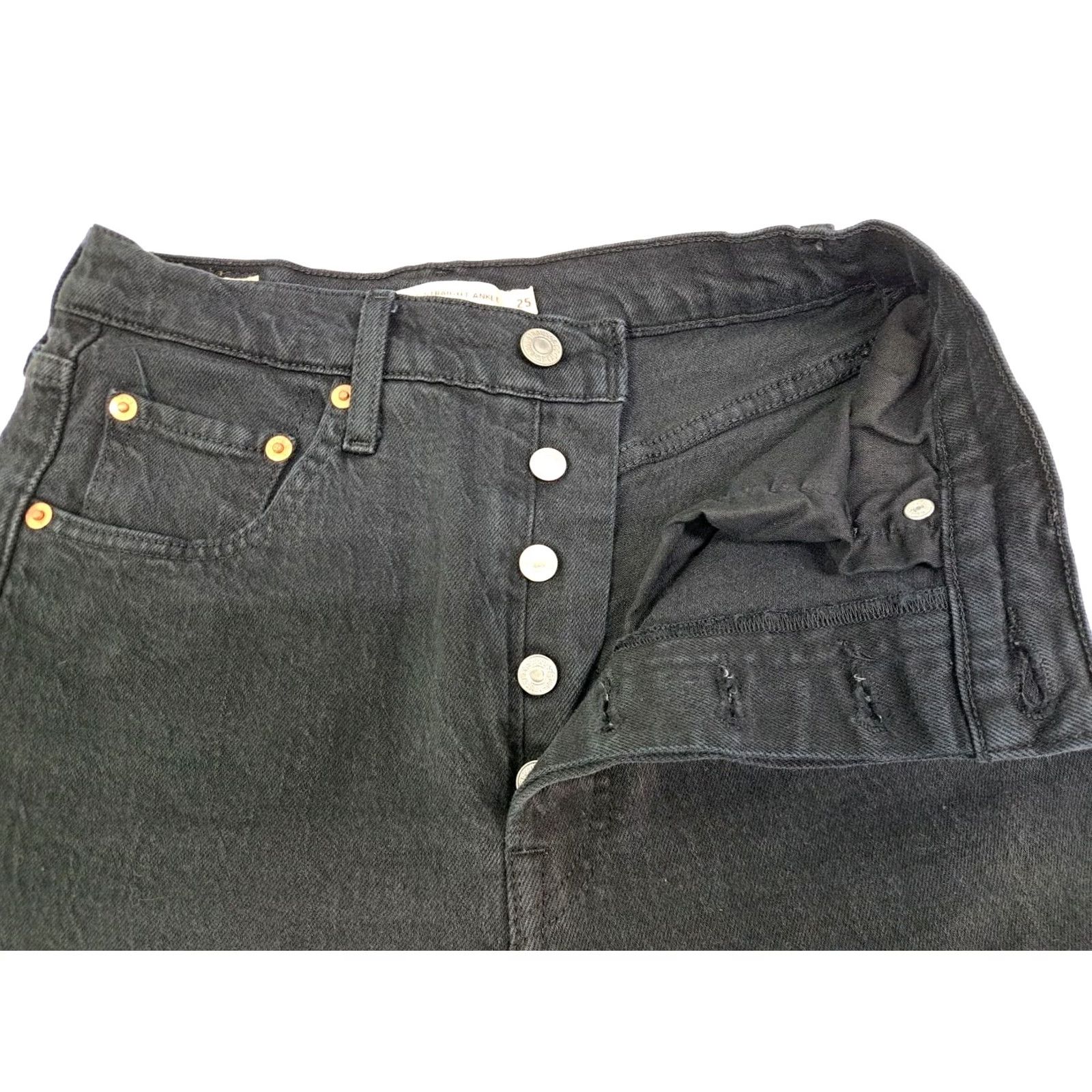 Levi's VINTAGE Levis Jeans Women Blk Ribcage Straight Ankle Premium Denim Button Fly 25 #7208 Size 42" / US 20 - 4 Thumbnail
