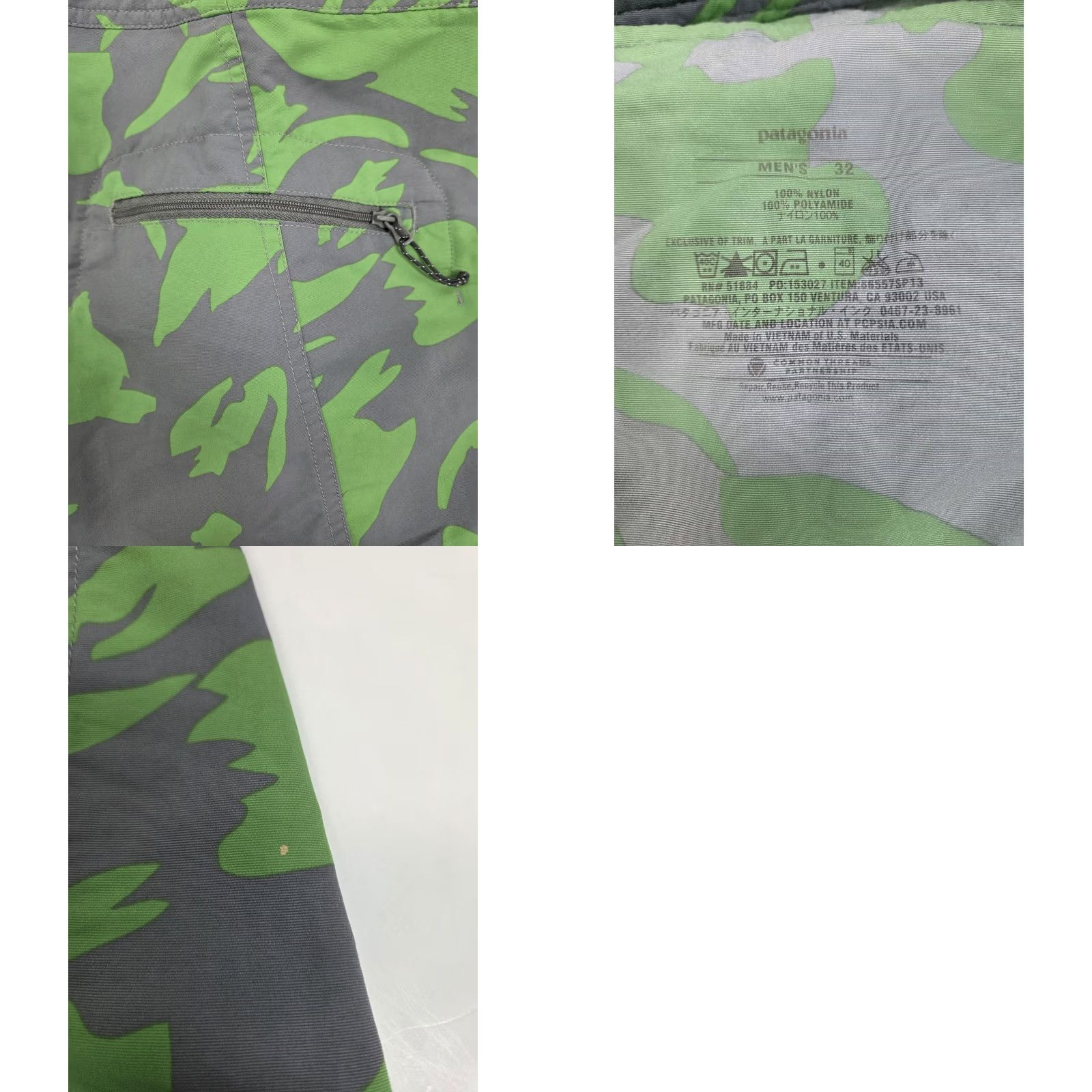 Patagonia Patagonia Mens Board Shorts Green/Grey Side Zip Pocket Drawstring Nylon 32 Camouflage Beach Surfing Womens? Size US 32 / EU 48 - 8 Thumbnail