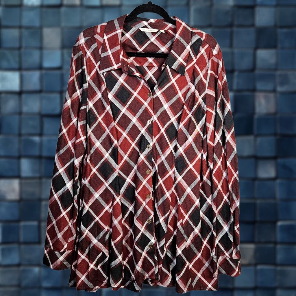 Soft Surroundings Soft Surroundings Button-Up Tunic Shirt 1X Plaid Multicolor Short Sleeve Womens V-Neck Fall Spring Summer Winter Size XL / US 12-14 / IT 48-50 - 1 Thumbnail