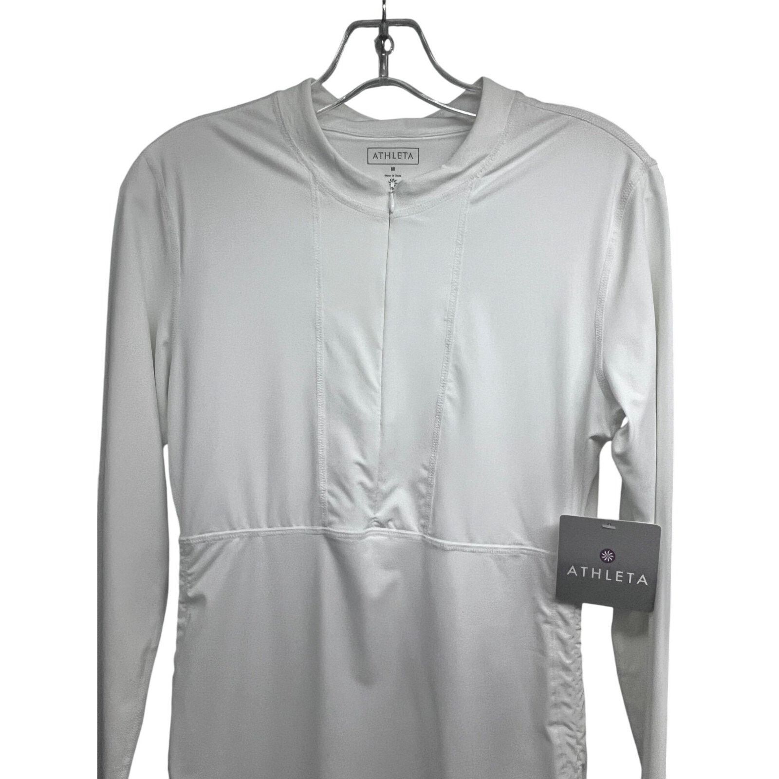Athleta Athleta White Half Zip Ruched Guard Long Top Shirt M New Size M / US 6-8 / IT 42-44 - 4 Thumbnail