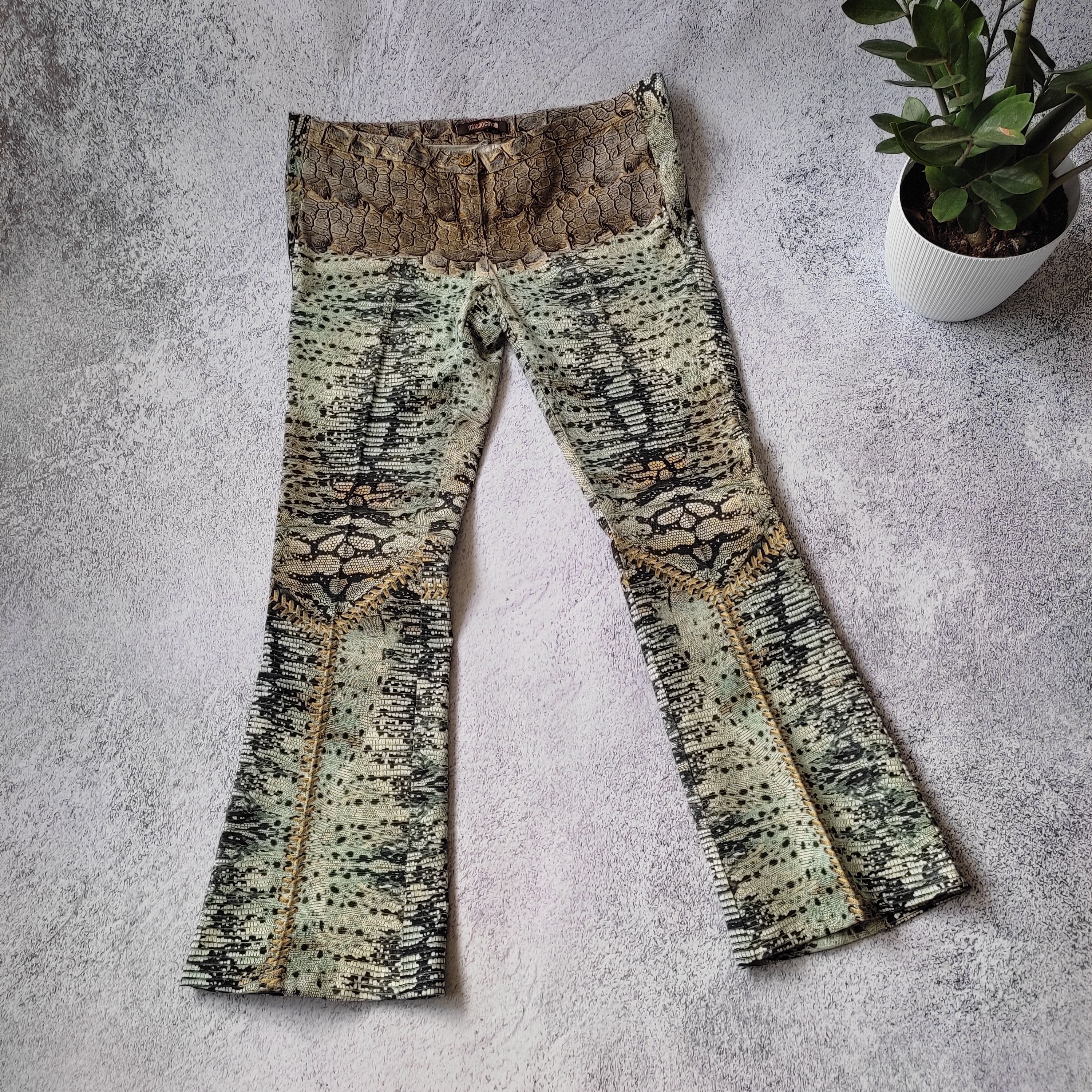 Image of Designer Roberto Cavalli Womens Snake Print Flared Trousers in Snakeskin (Size 30)