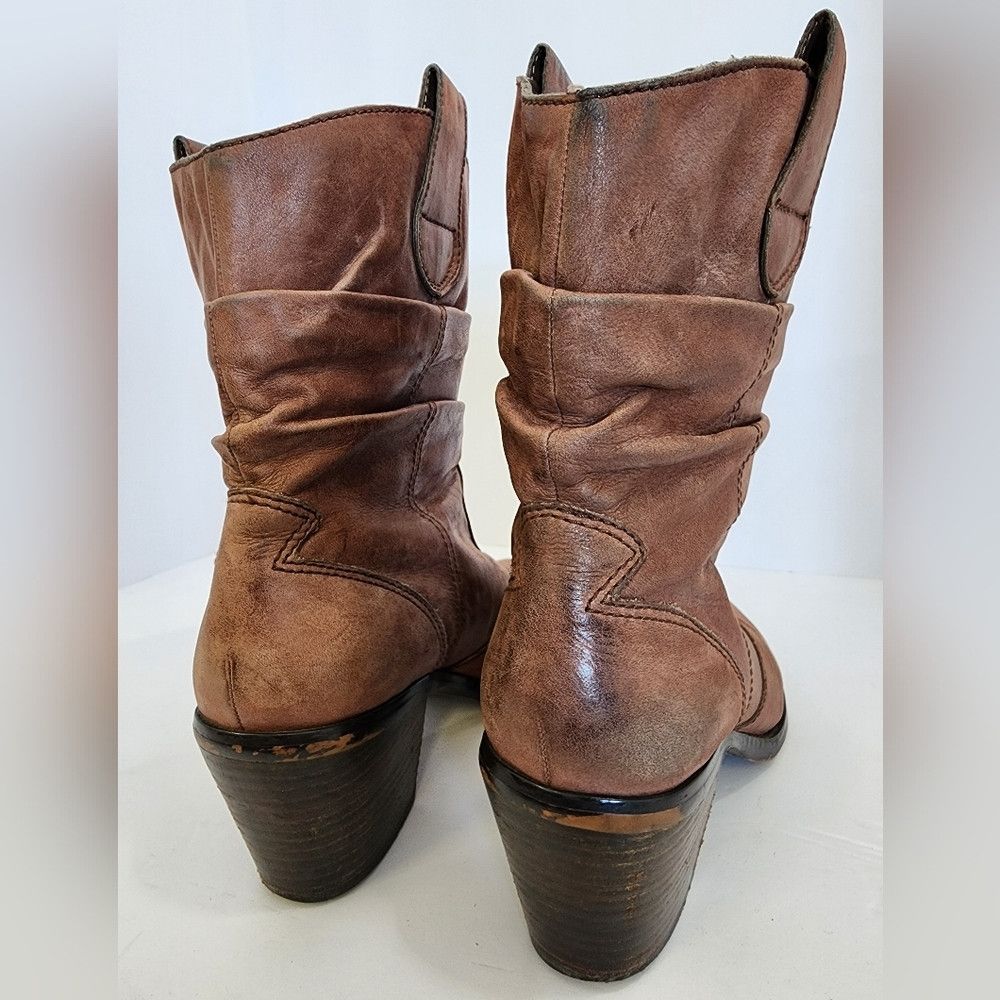 Other Arturo Chiang Brown Slip-In Leather Ankle Cowgirl Boots Size US 9 / IT 39 - 9 Thumbnail