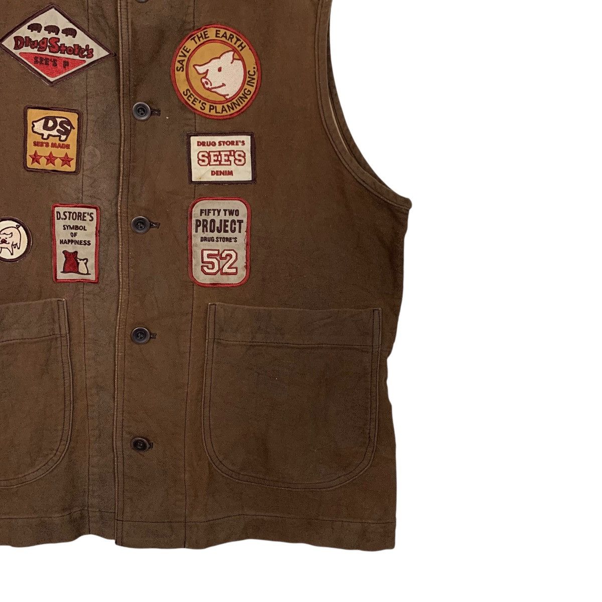 Japanese Brand DRUG STORE’S Patches Logo Hooded Button Vest #2828-C127 Size US M / EU 48-50 / 2 - 6 Thumbnail
