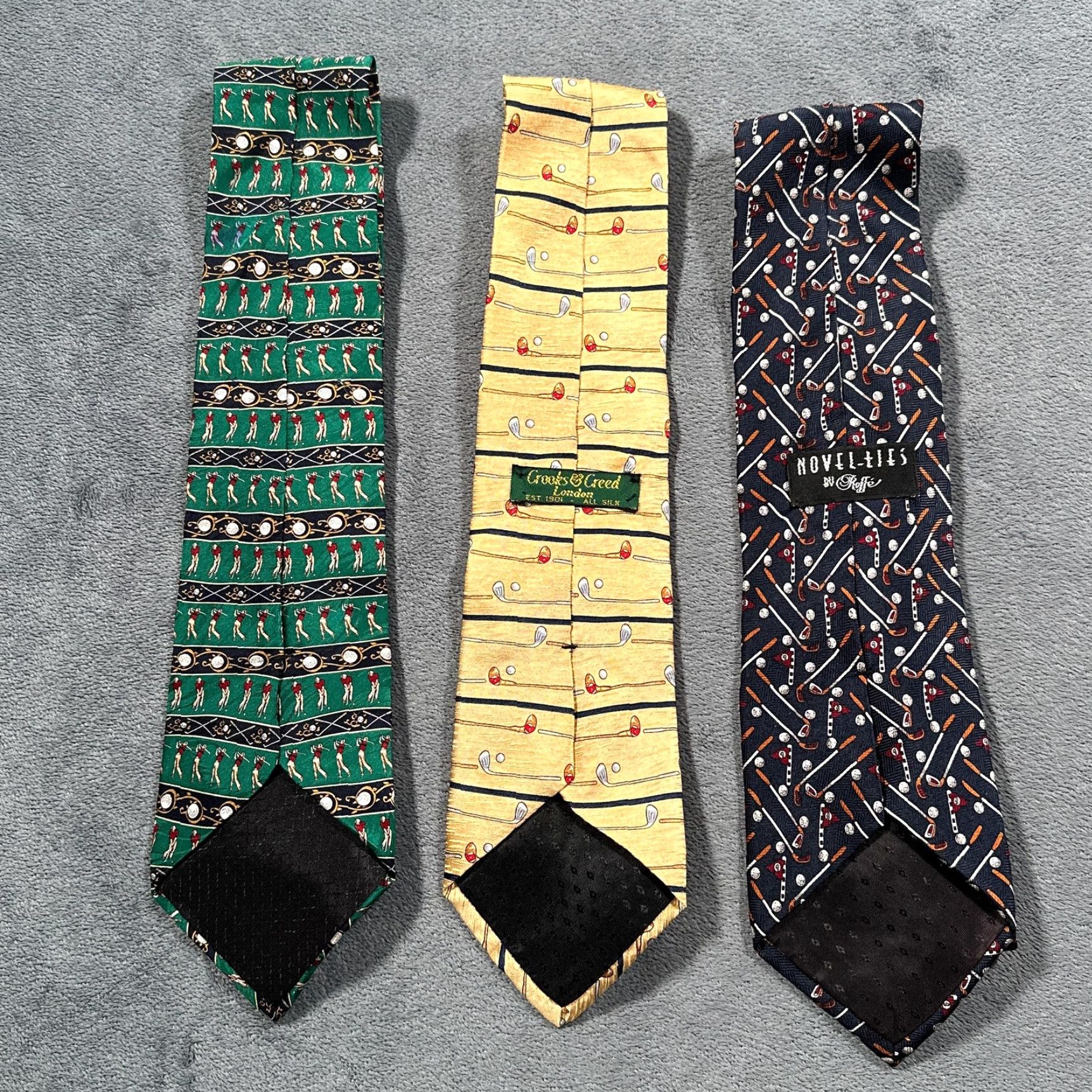 Vintage VINTAGE Crooks & Creed Golf Silk Tie Mens Striped Club Novelty 100% Silk Green Yellow Putter Handmade Size ONE SIZE - 4 Thumbnail