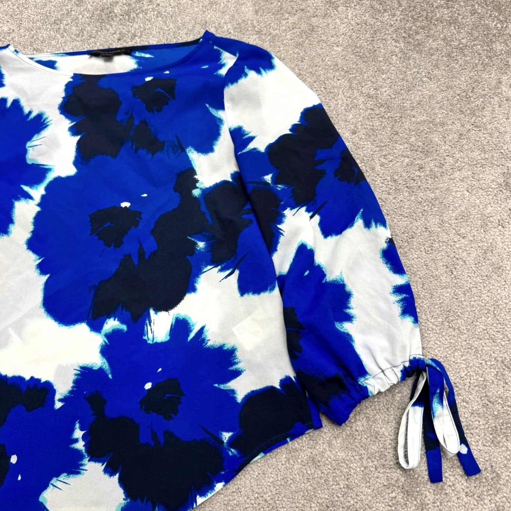 Banana Republic Banana Republic Floral Boat Neck Blouse Women XS Blue Tie Cuff Sleeve Casual Top Size XS / US 0-2 / IT 36-38 - 3 Thumbnail