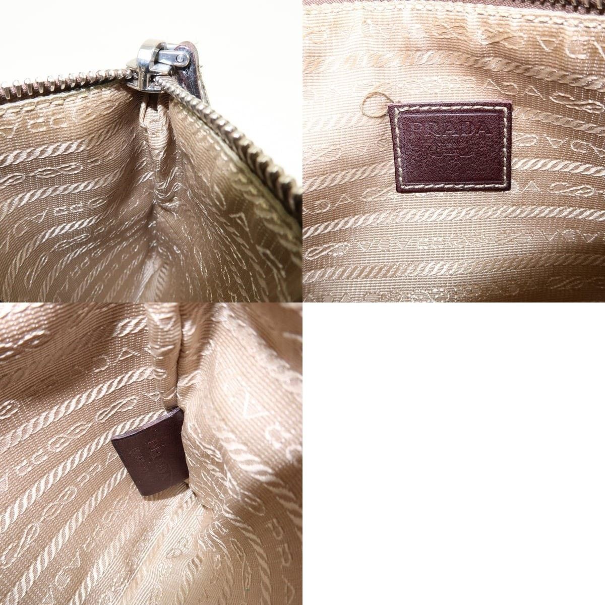 Prada Prada Logo Jacquard Leather Cosmetic Pouch Tan Size ONE SIZE - 7 Thumbnail