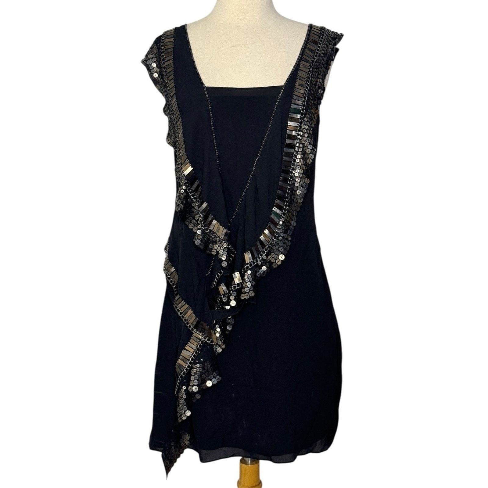 Karen Millen KAREN MILLEN Silk Beaded Sequin Mini Dress Asymmetric Party Size M / US 6-8 / IT 42-44 - 3 Thumbnail
