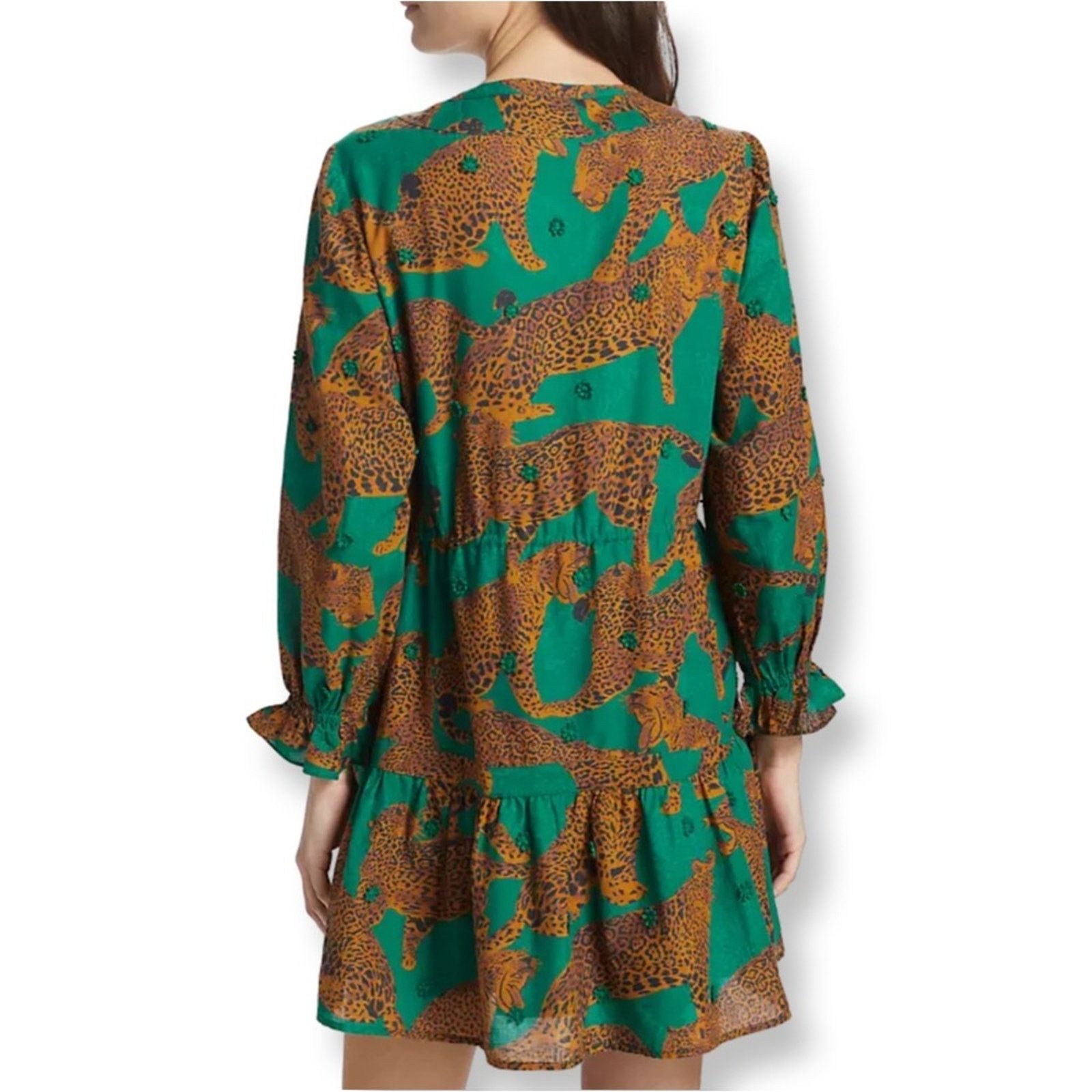 Farm Rio Farm Rio Leopards Long Sleeve Cotton Mini Dress Size S / US 4 / IT 40 - 2 Thumbnail