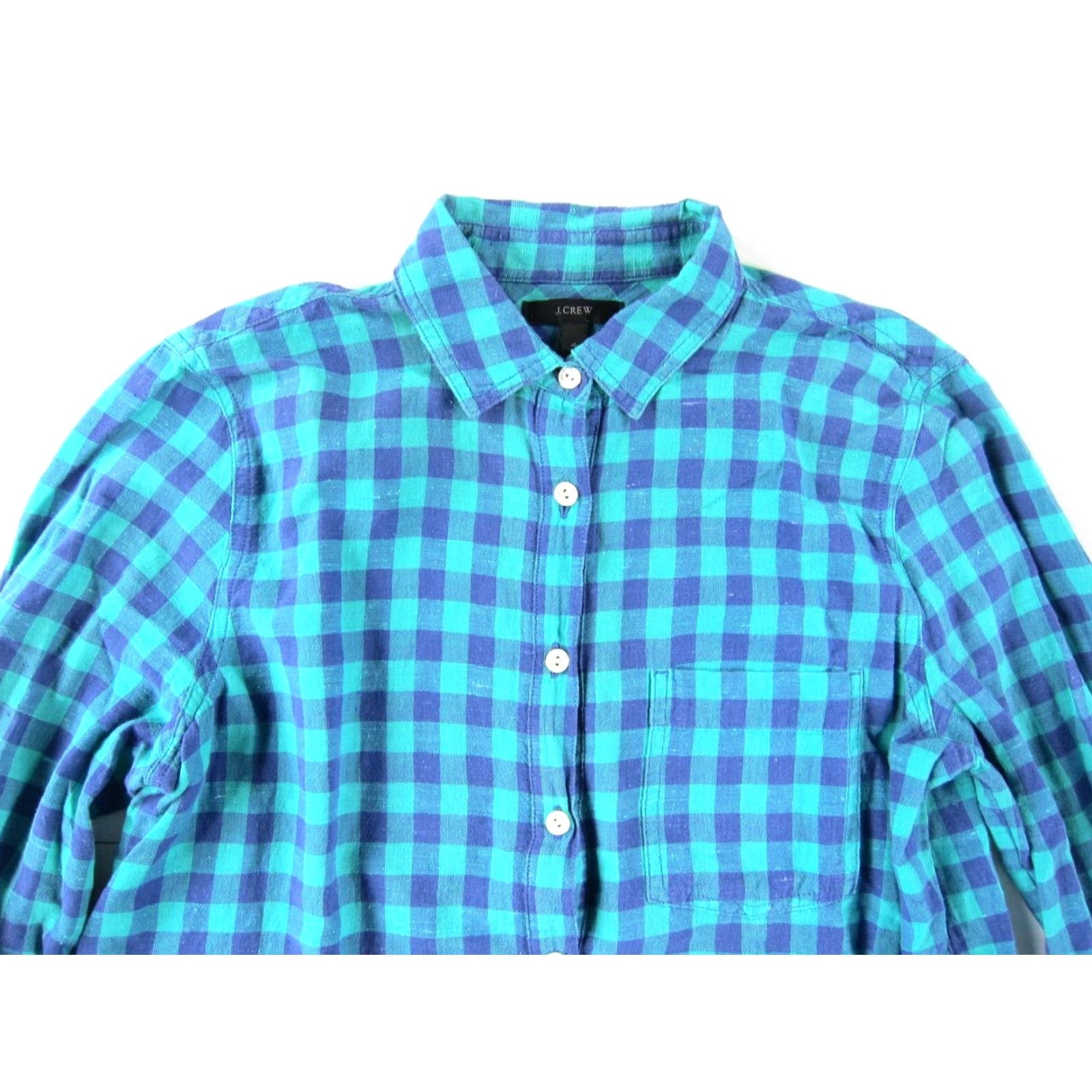 J.Crew J.CREW Blue Purple Plaid 100% Cotton Long Sleeve Collar Pullover Blouse Women 4 Size S / US 4 / IT 40 - 4 Thumbnail