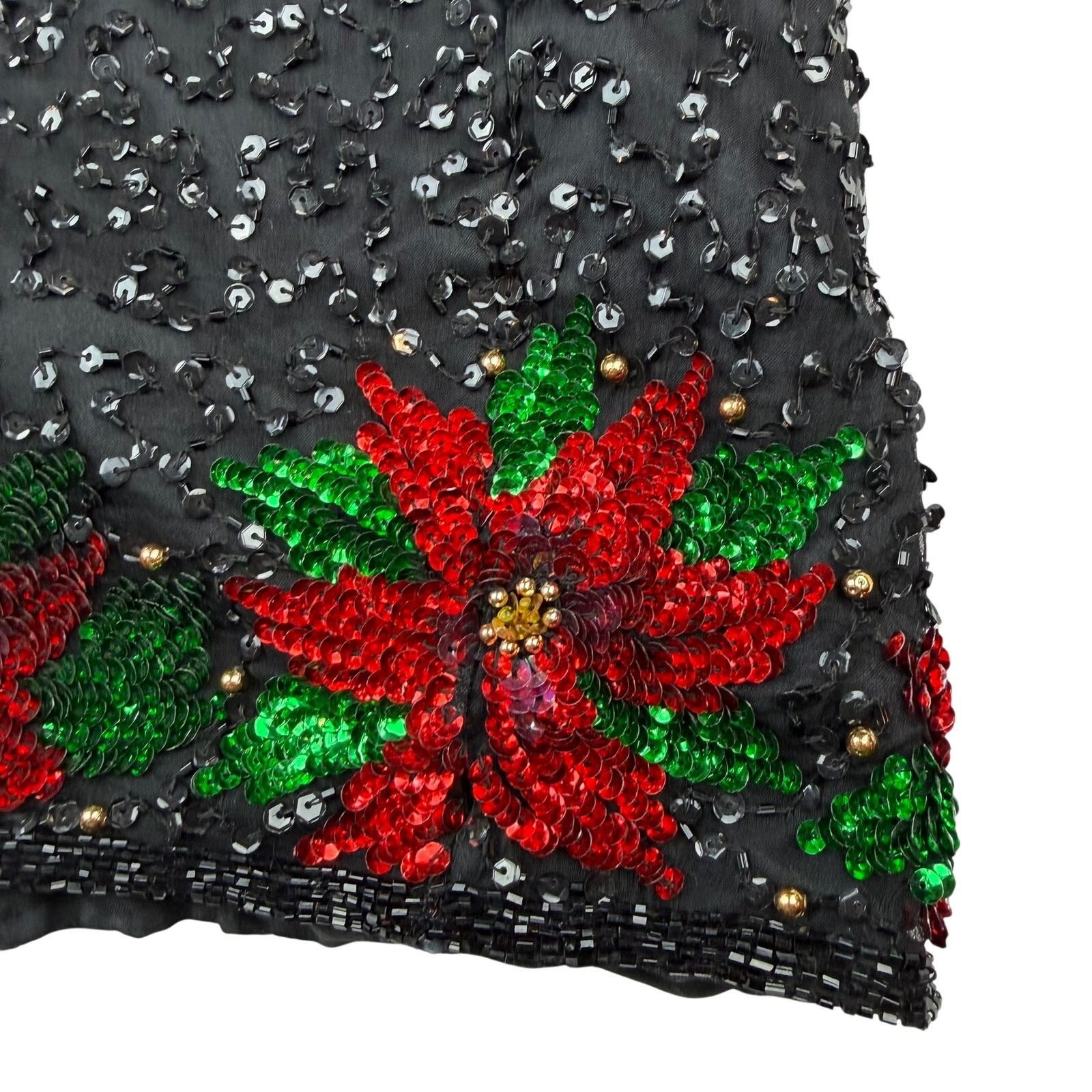 Other Vintage Laurence Kazar Black Sequin Dress Poinsettia Small Size XL / US 12-14 / IT 48-50 - 3 Thumbnail