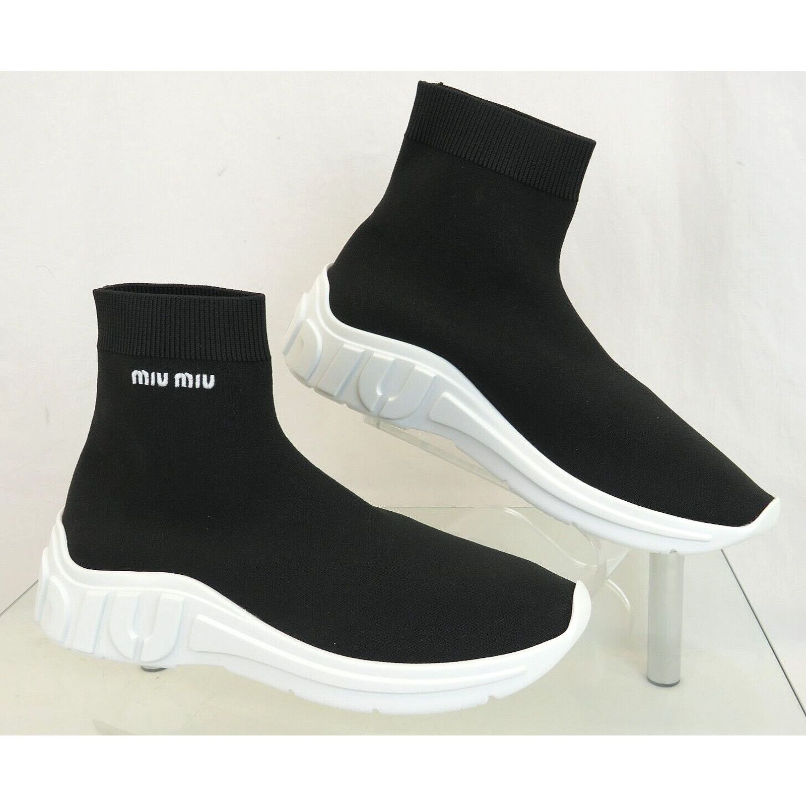 5T664C BLACK KNIT WHITE LOGO PULL ON HIGH SOCK SNEAKERS 41