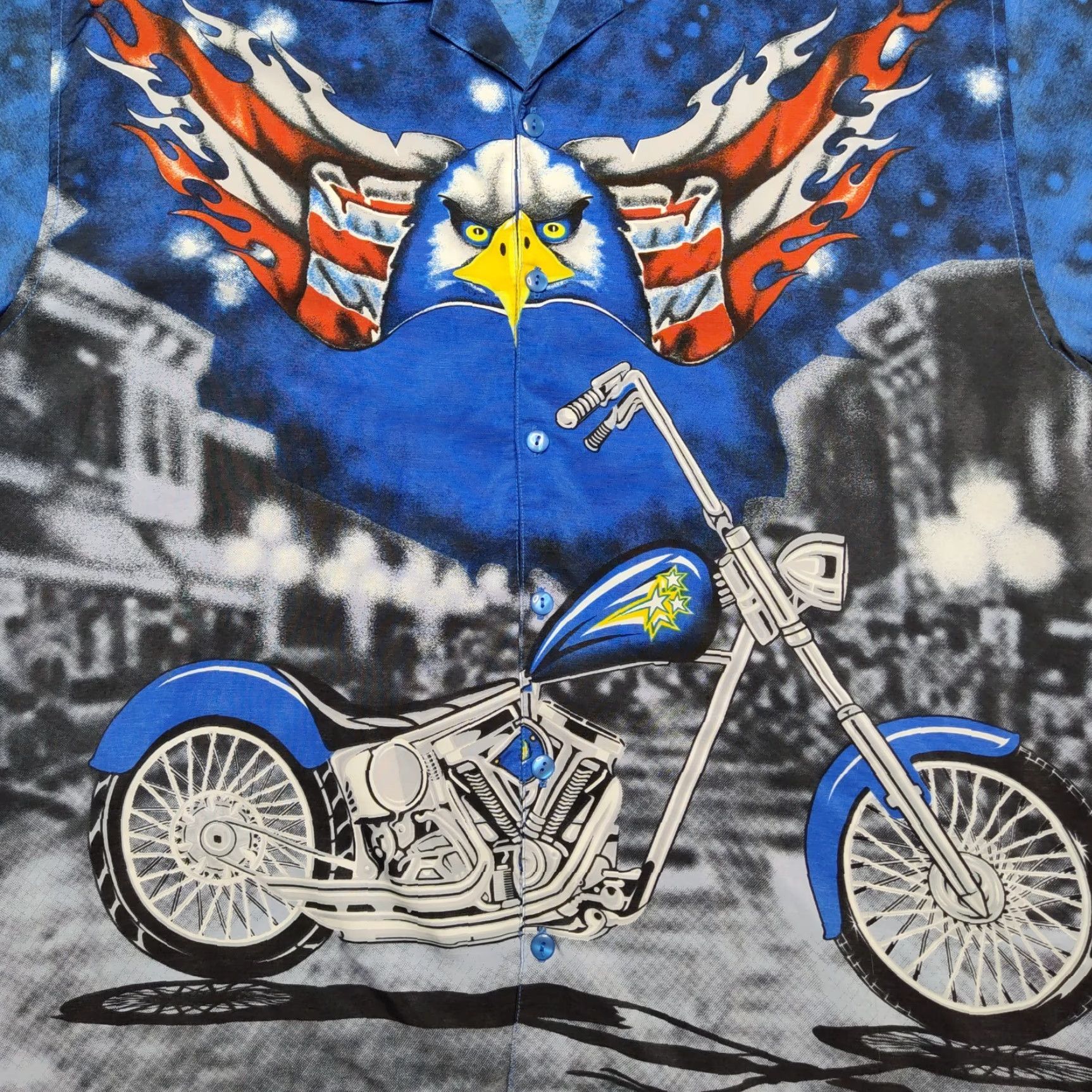 Vintage VTG Malibu Dreams Men Large Bald Eagle & Motorcycle Chopper All Over Print Button-Down Shirt Size US L / EU 52-54 / 3 - 2 Thumbnail