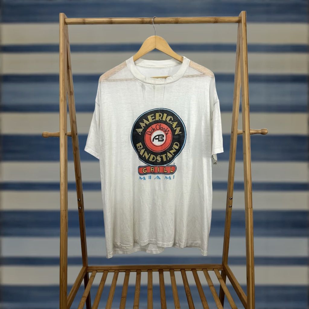 Clarks VTG American Bandstand Dick Clark Thrashed Paper Thin Burnout Worn T-Shirt XL Shirt Mens White Distressed Grunge 80s 90s Size US XL / EU 56 / 4 - 1 Thumbnail
