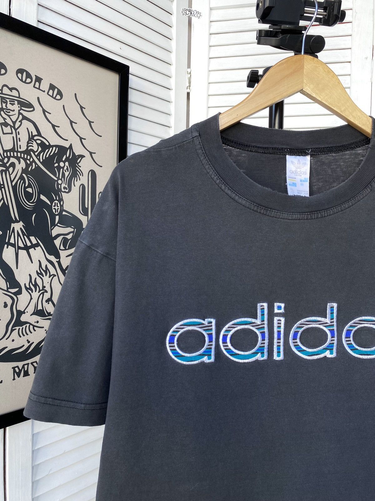 Adidas × Vintage Vintage Adidas Retro Big Knit Logo Distressed Tee Shirt Size US XL / EU 56 / 4 - 4 Thumbnail