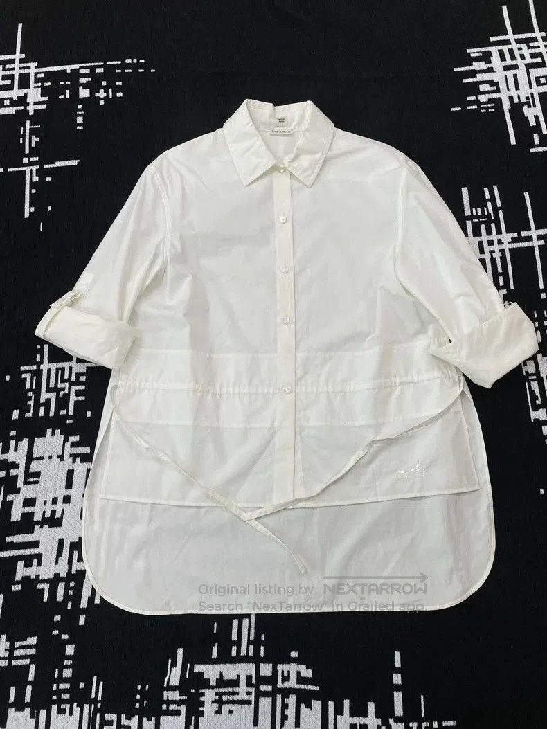 Hermes White Waist-Cinched Shirt Top.