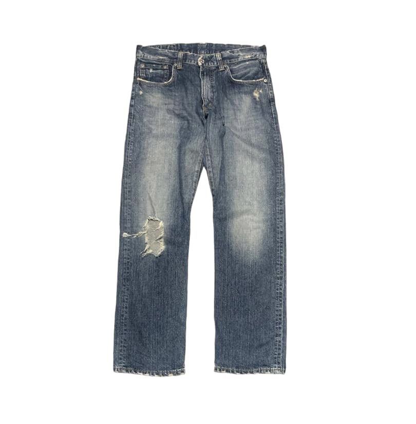 image of Distressed Denim x Edwin Vintage Edwin 504 Faded Blue Jeans Distressed in Blue Denim (Size 34)